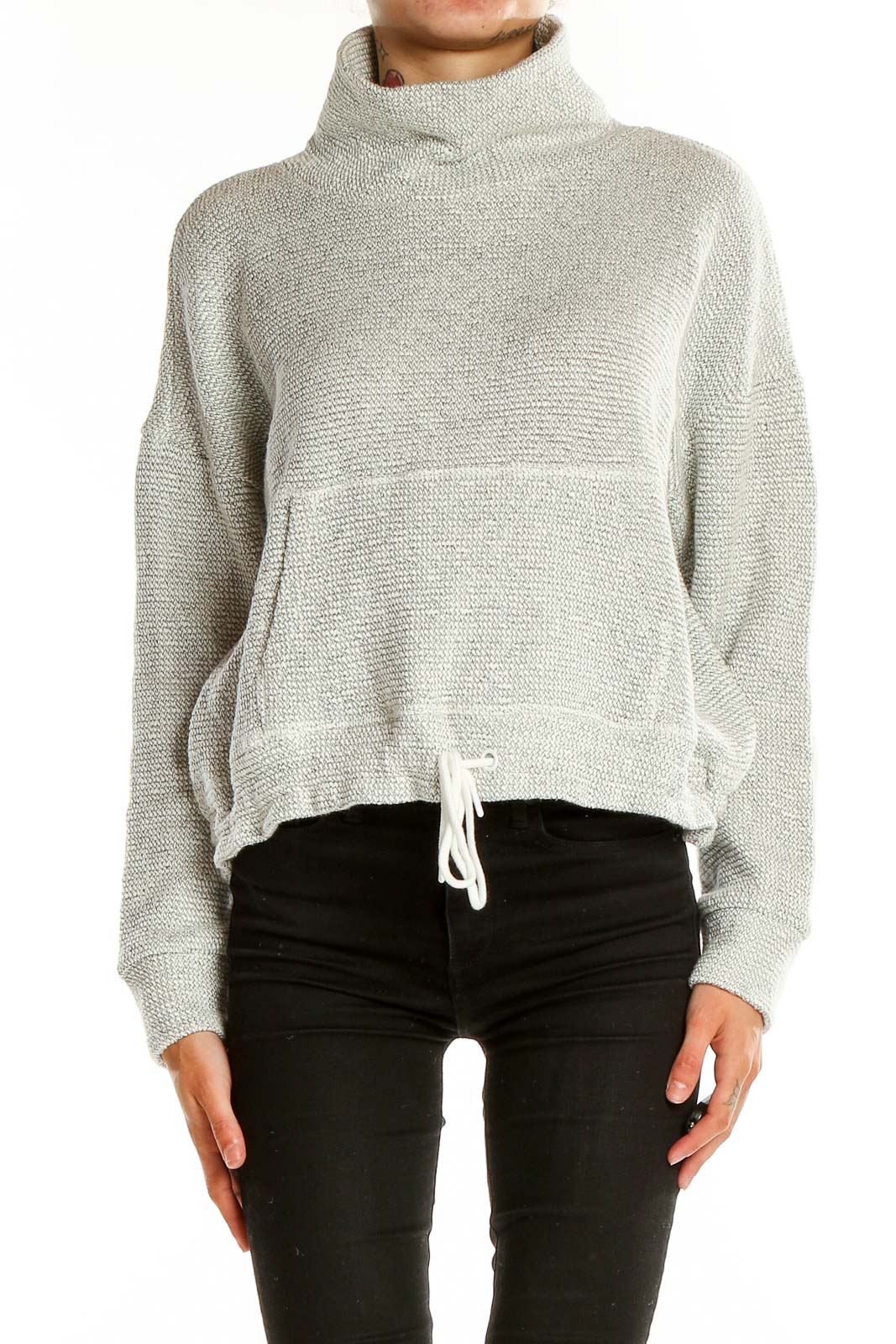 Gray Textured High-Neck Sweater Front
