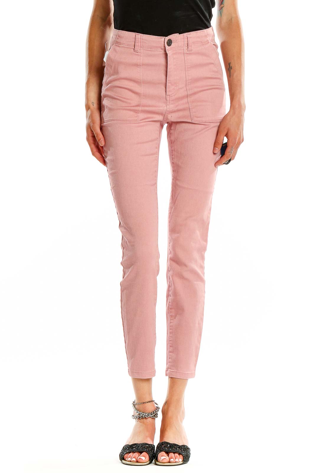 Pink High Waisted Skinny Jeans Front