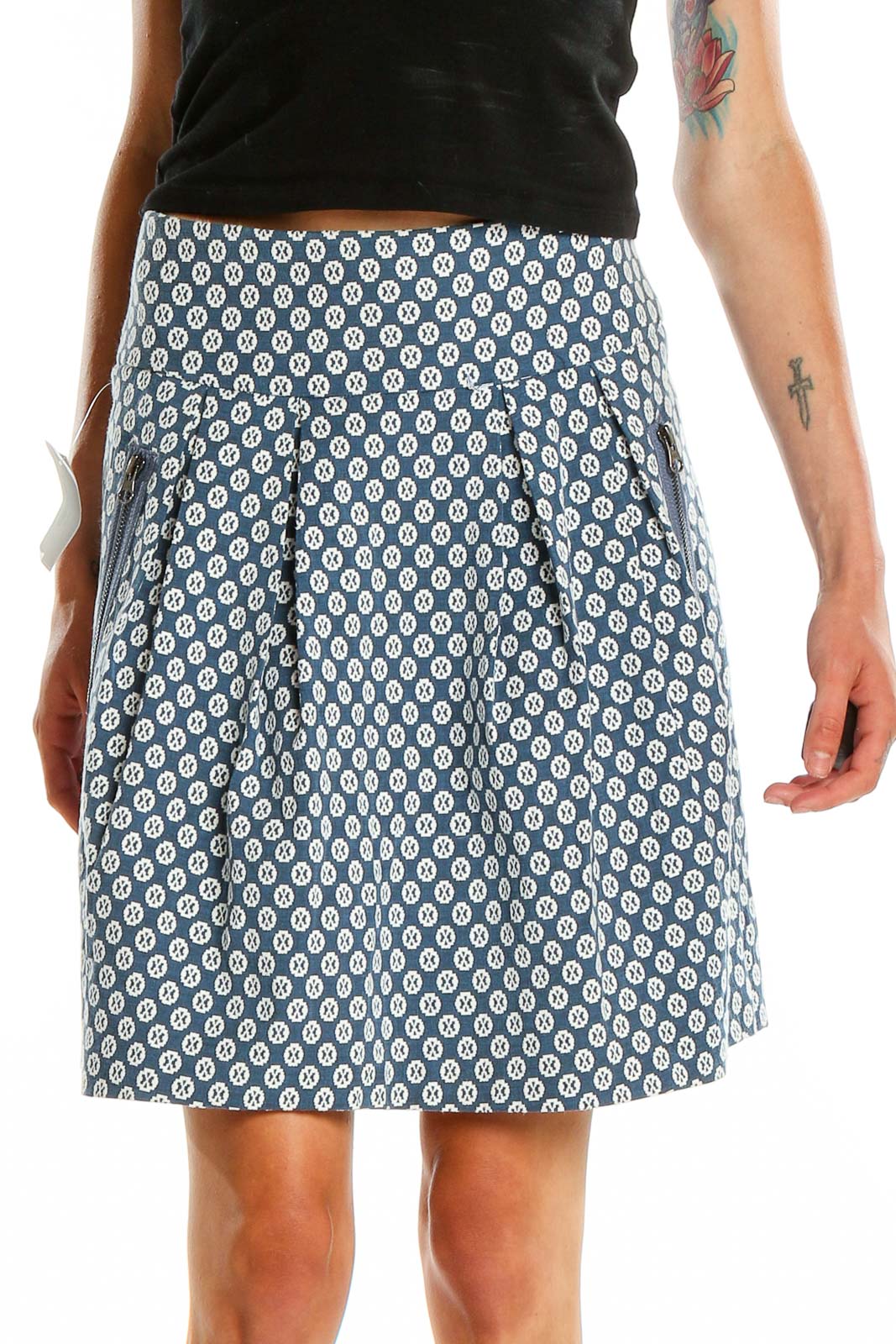 Blue Printed A-Line Skirt Front