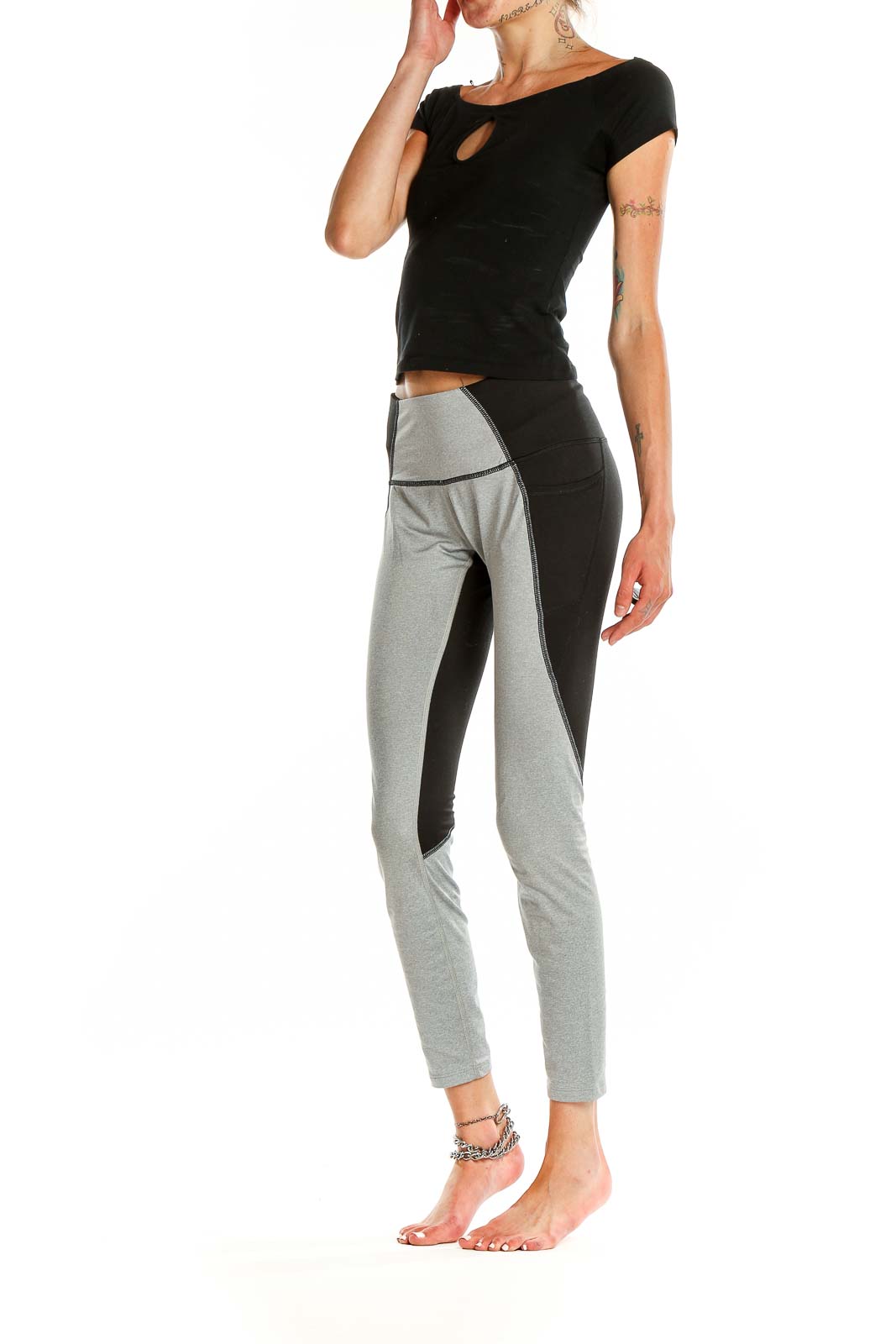 apana - Gray Black Colorblock Activewear Leggings Polyester Spandex