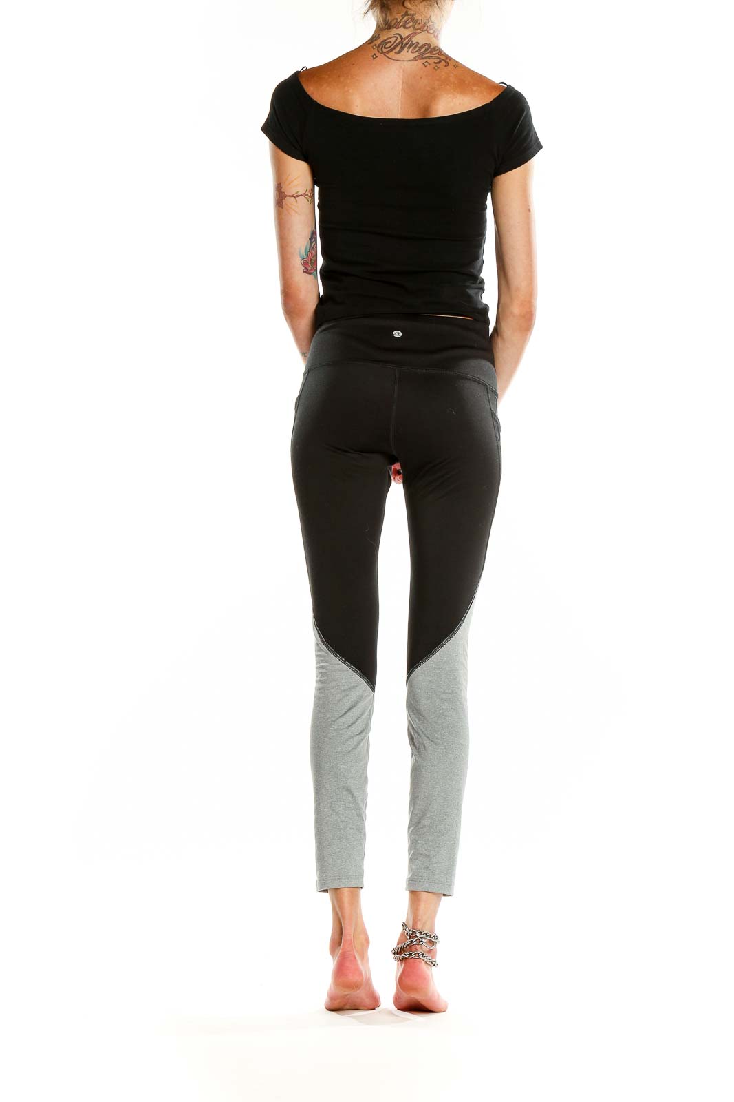 apana - Gray Black Colorblock Activewear Leggings Polyester Spandex