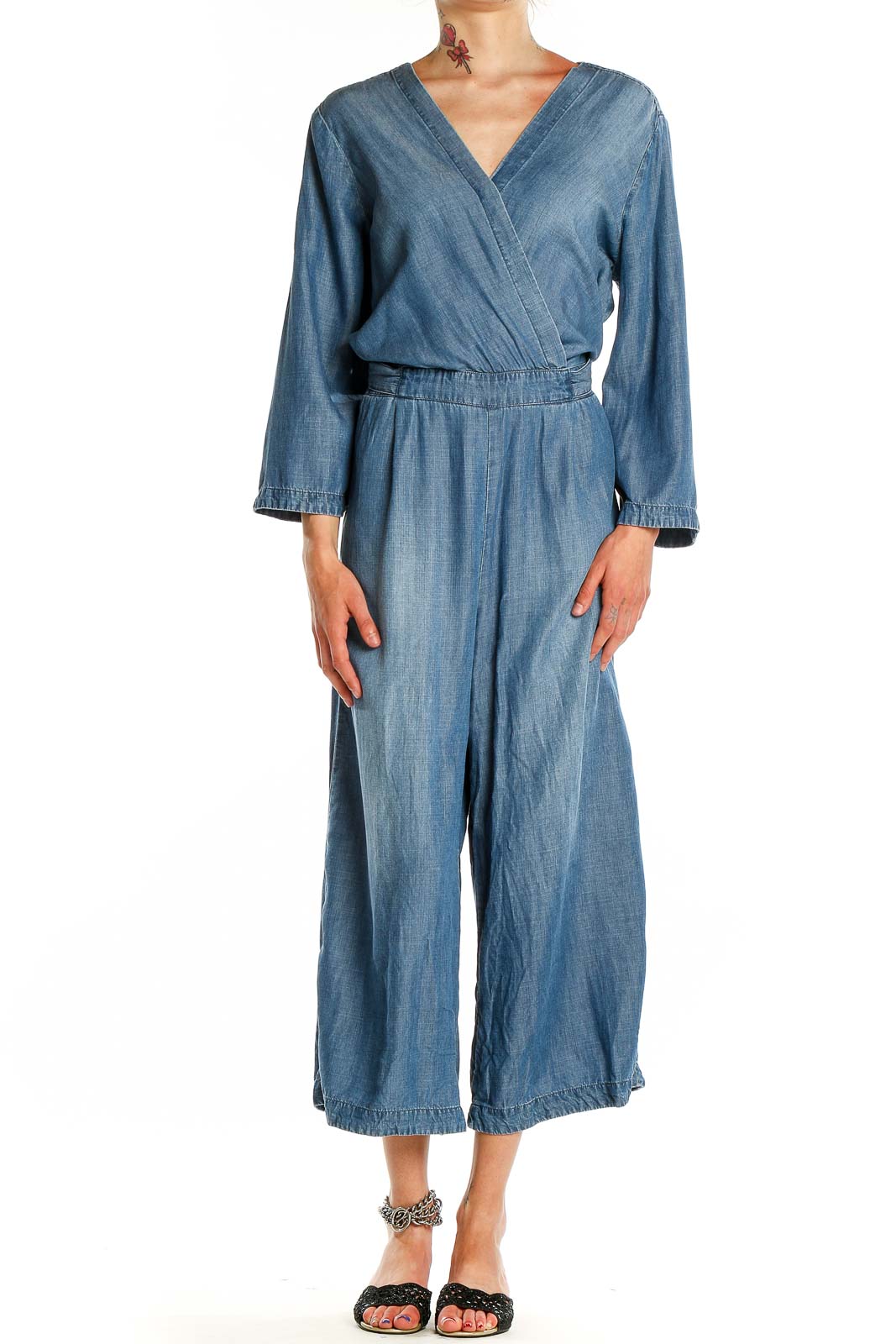 Blue Chambray Jumpsuit Front