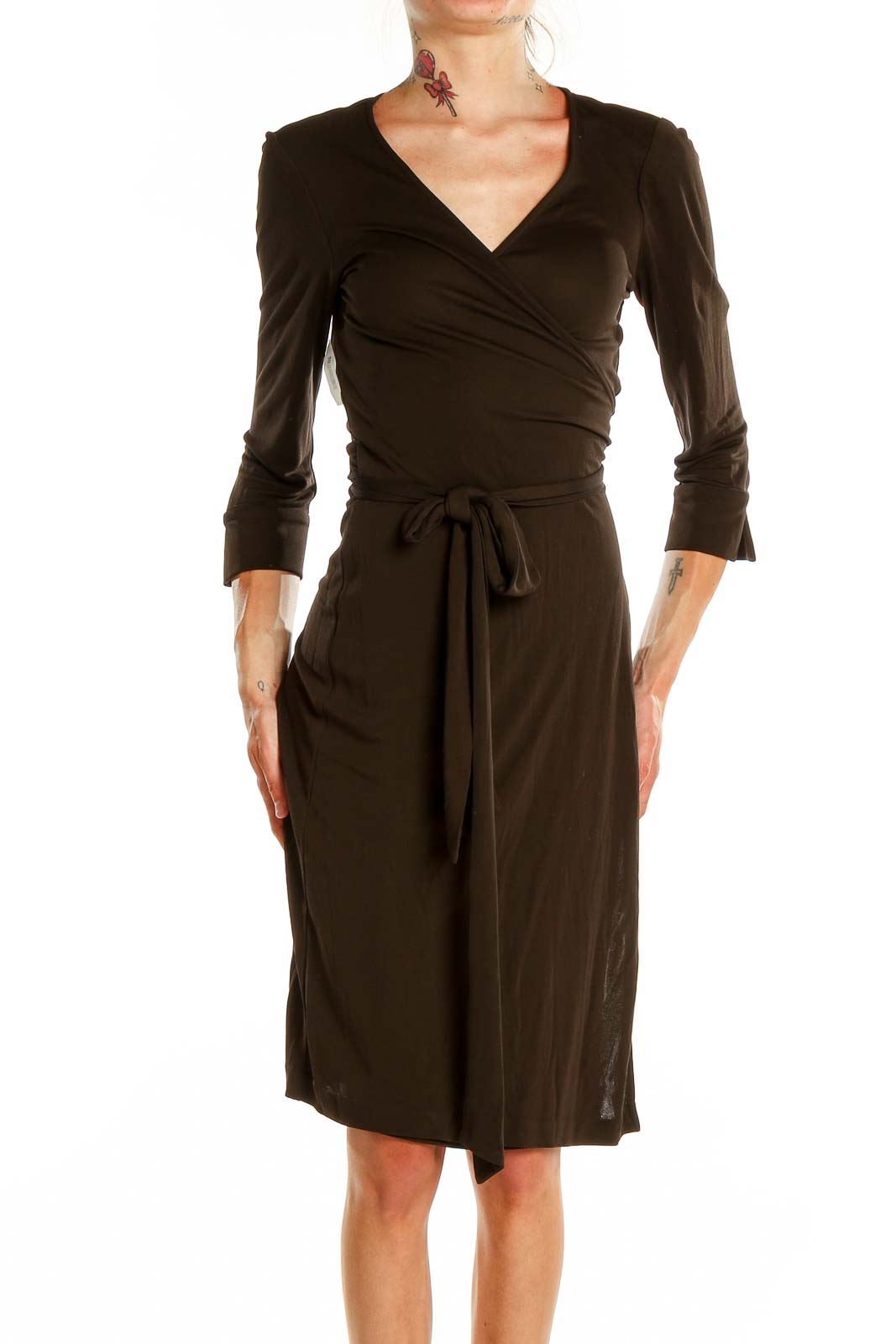 Brown Classic Wrap Dress Front