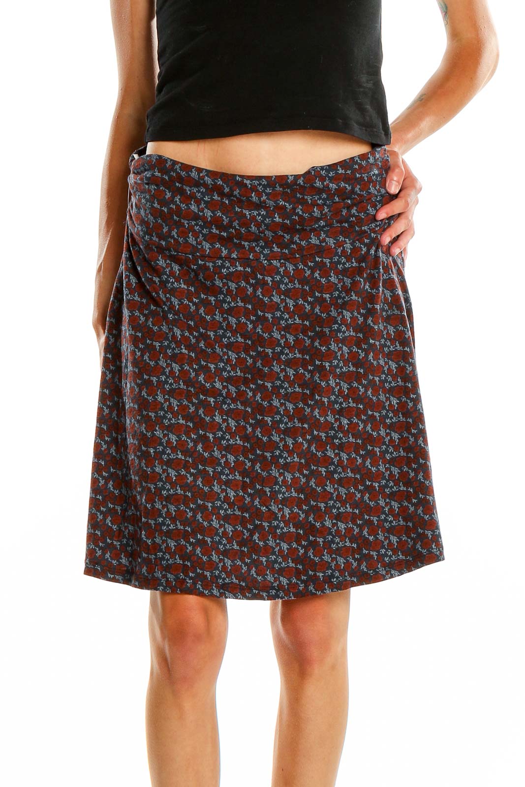 Red Printed Chic A-Line Skirt Front