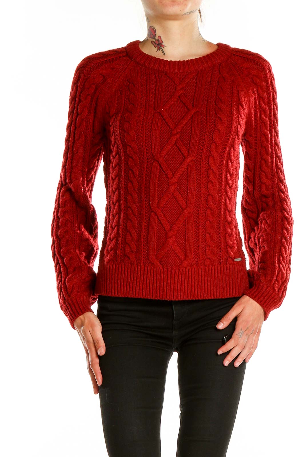 Red Cableknit Sweater Front
