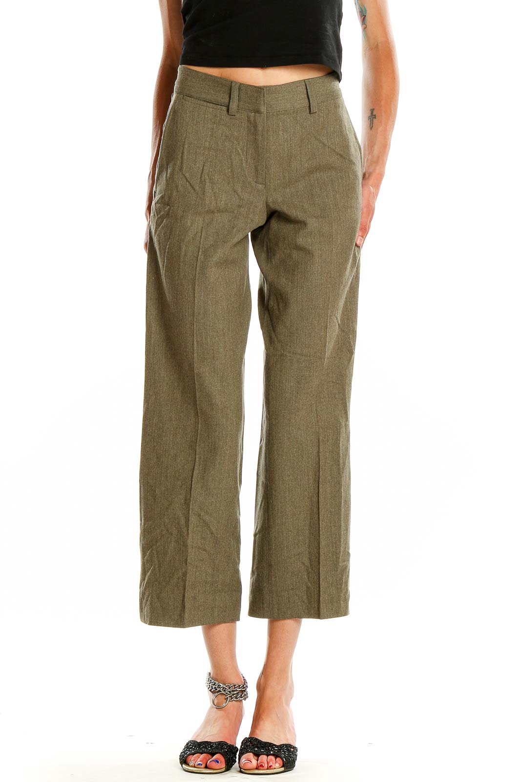 Green Wide Leg Trousers Front
