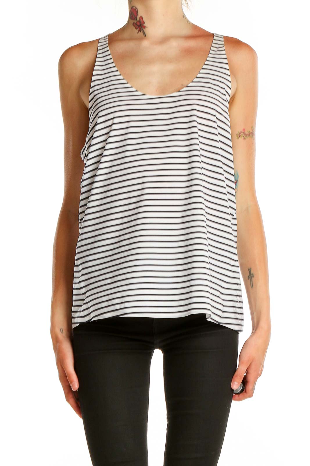 White Striped Activewear Tank Top Front