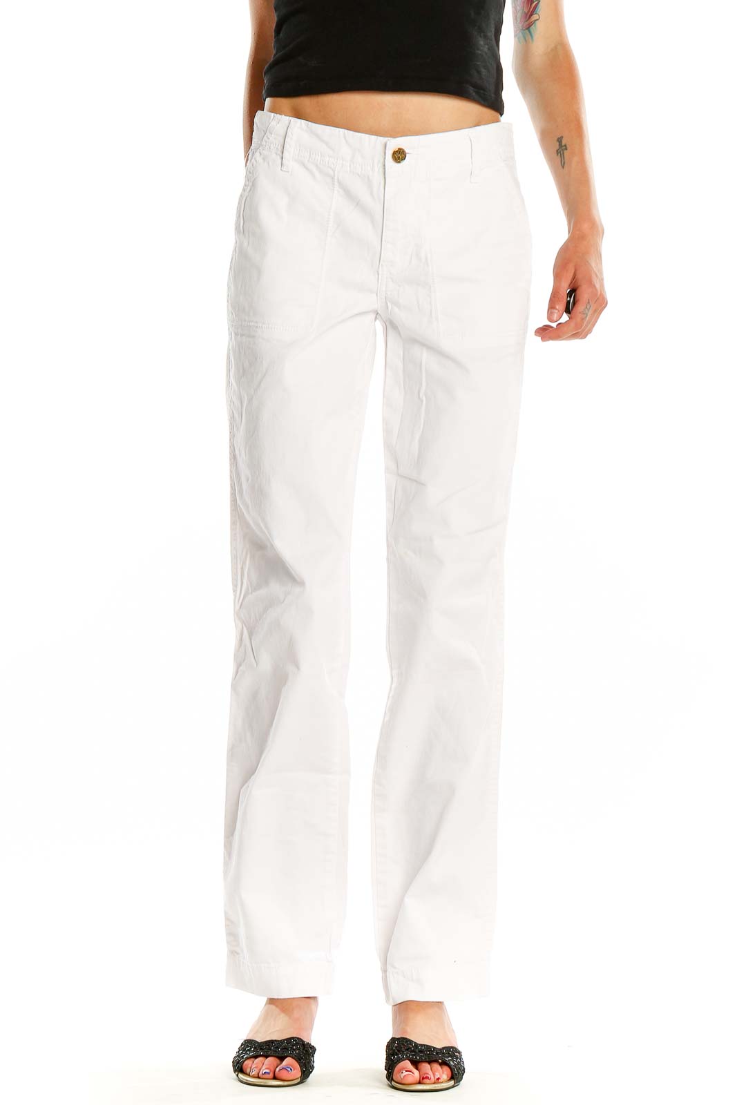 White All Day Wear Straight Leg Pants Front
