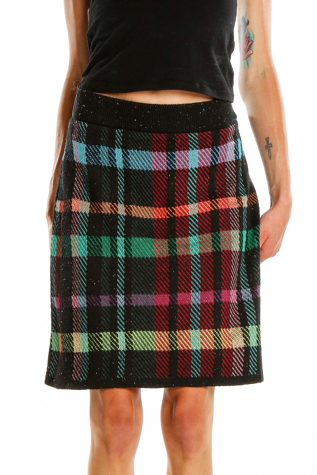 Multicolor Checkered A-Line Skirt Front
