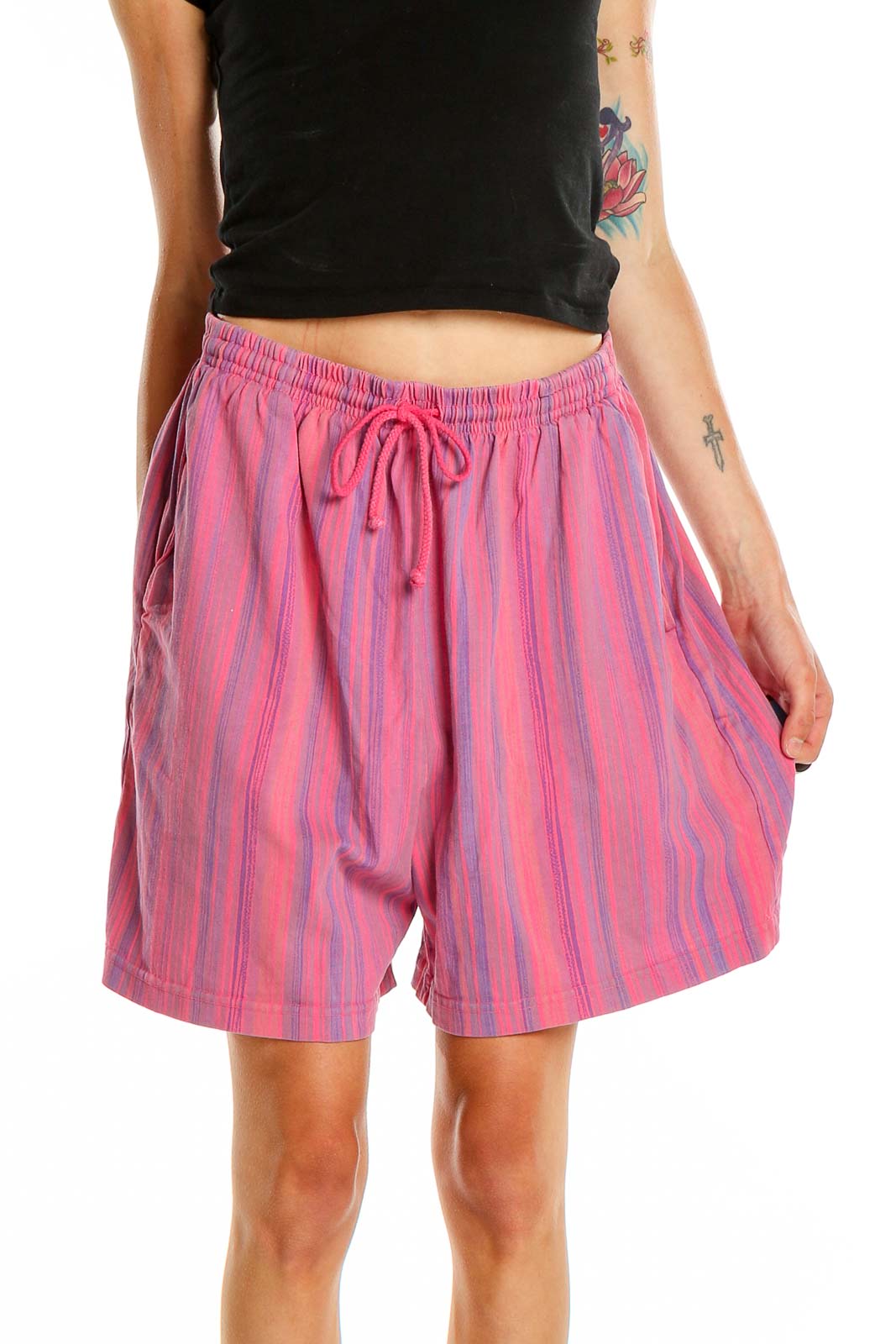 Pink Striped Shorts Front