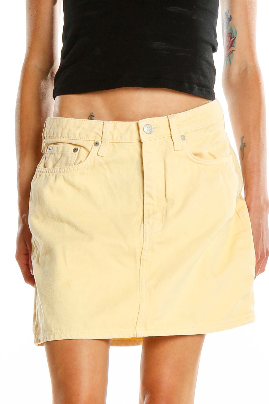 Yellow Denim Mini Skirt Front