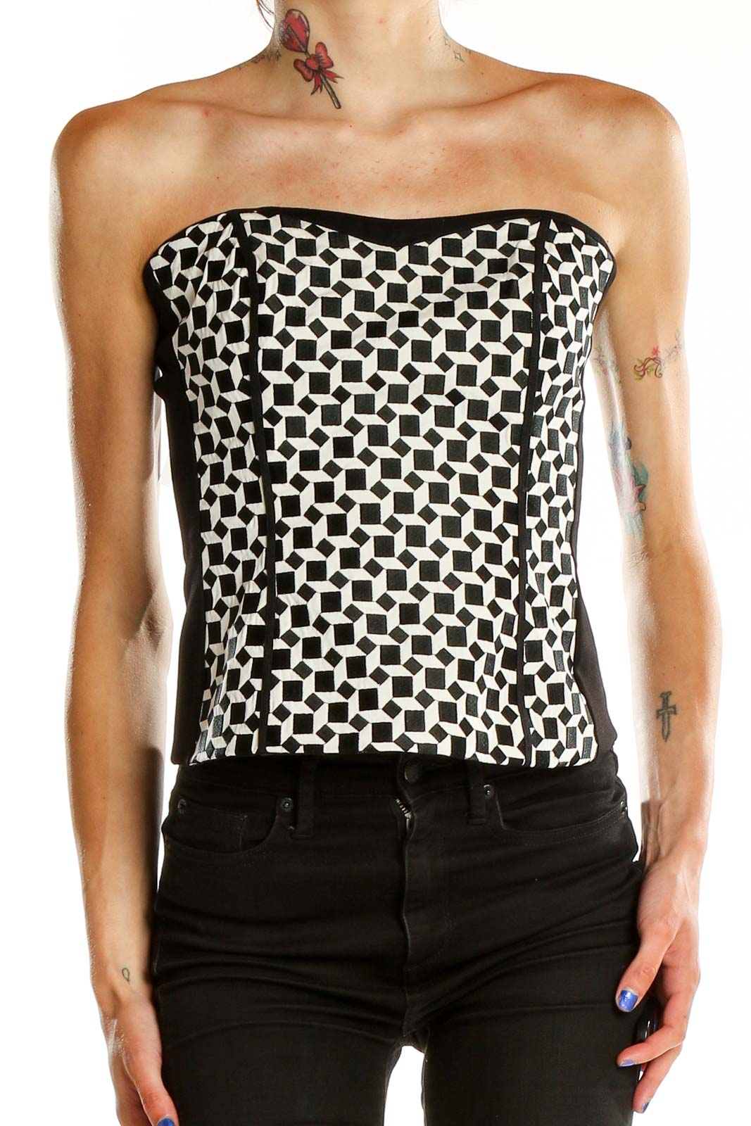 White Black Printed Corset Top Front