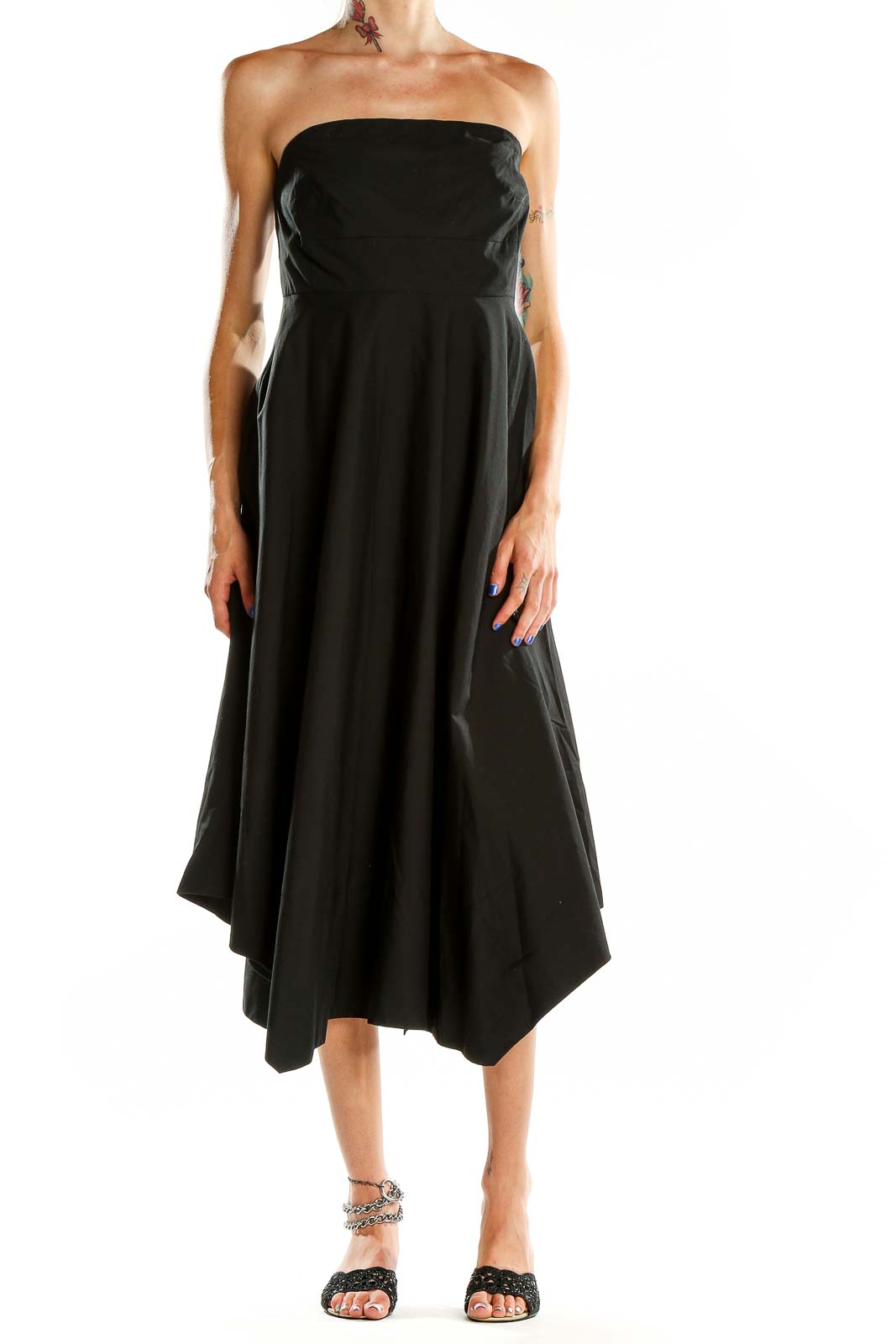 Black Strapless Fit & Flare Dres Front
