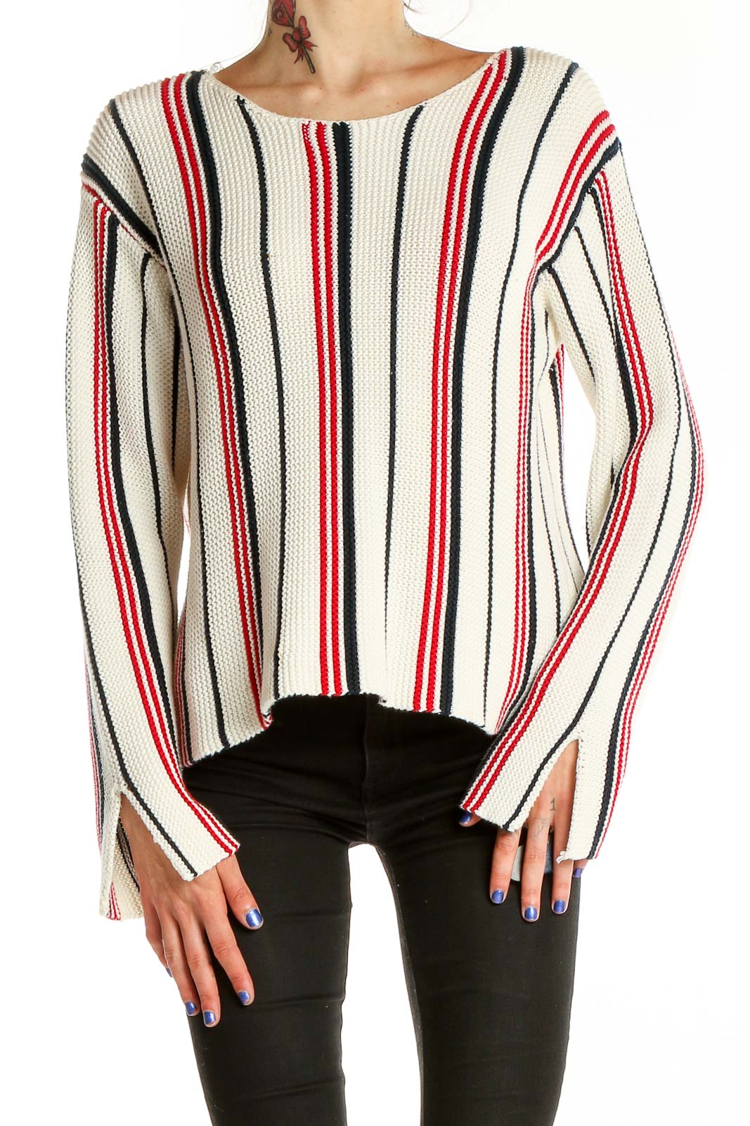 White Striped Sweater Front
