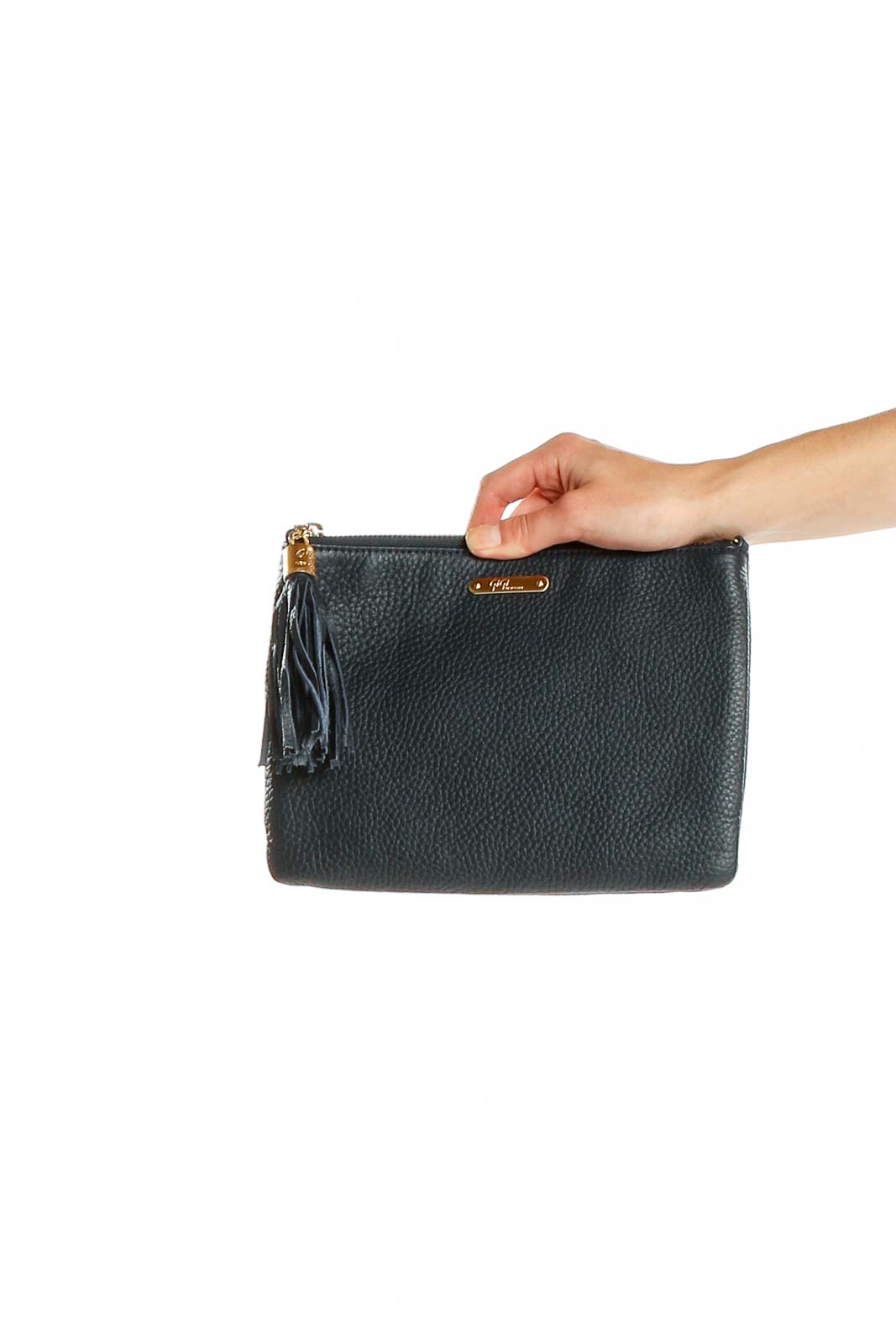 Navy Leather Clutch Front