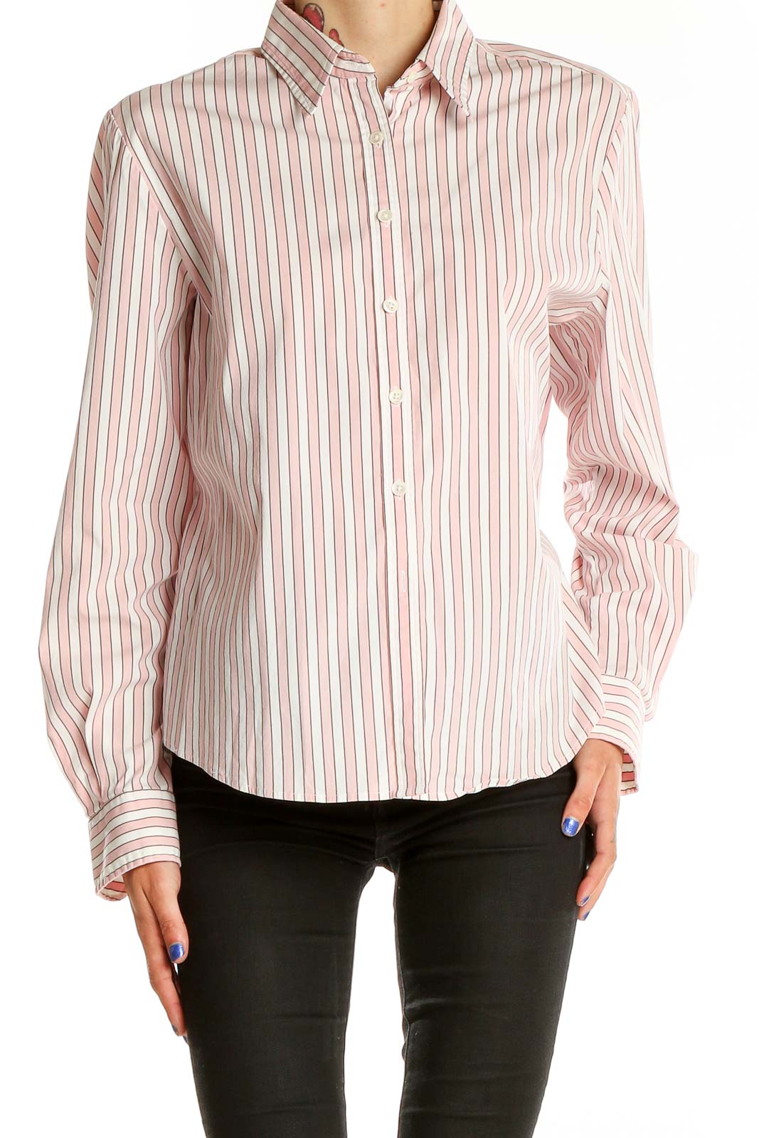 Pink White Stripe Formal Shirt Front
