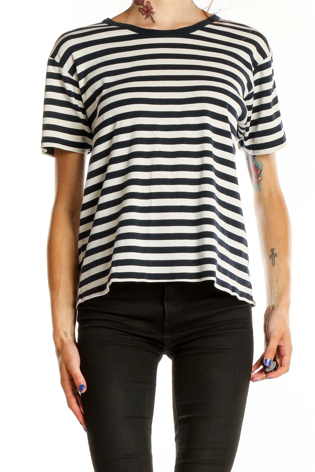 White Blue Striped T-Shirt Front