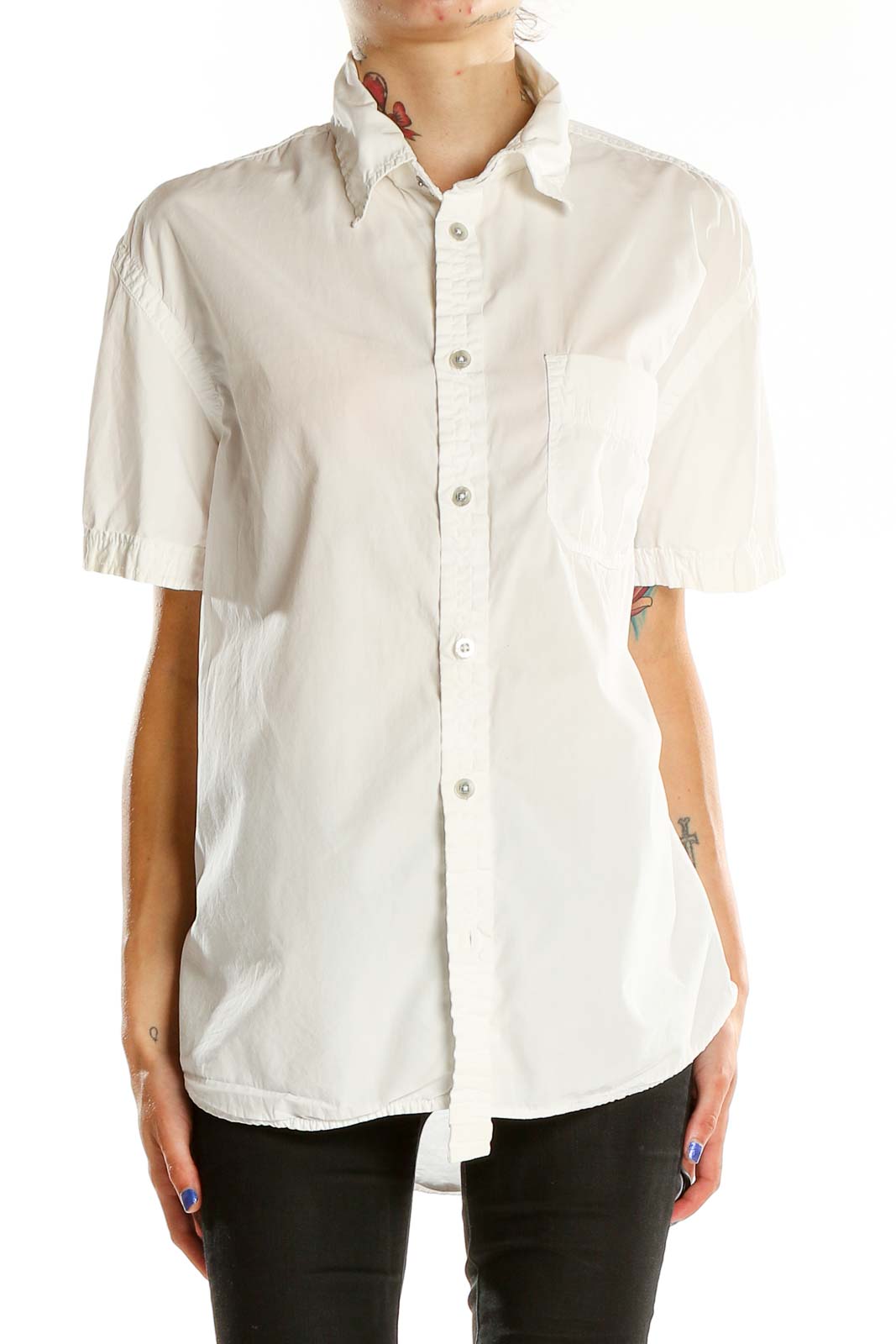 White Button Up Short Sleeve Shirt Front
