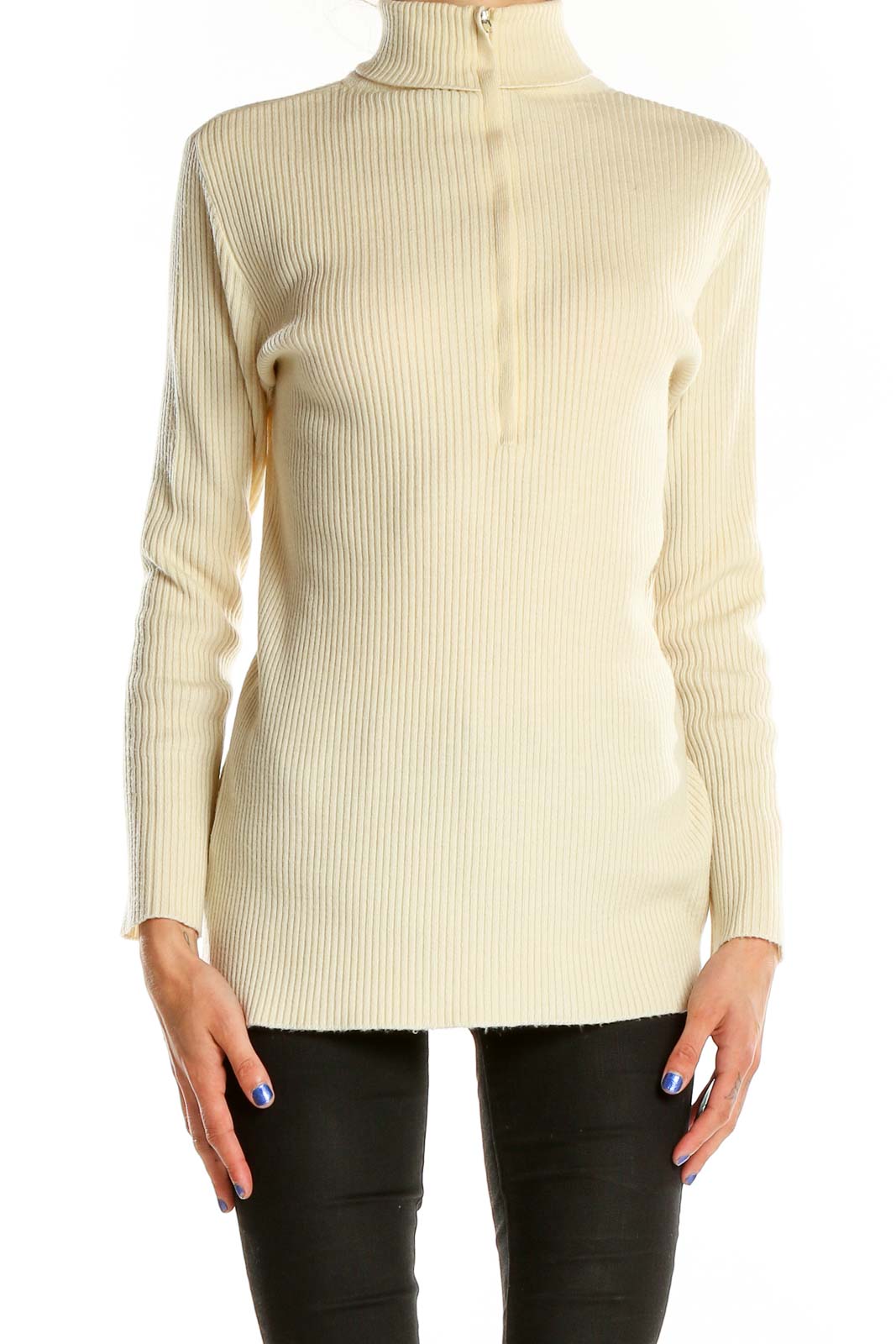 Beige Turtleneck Sweater Front