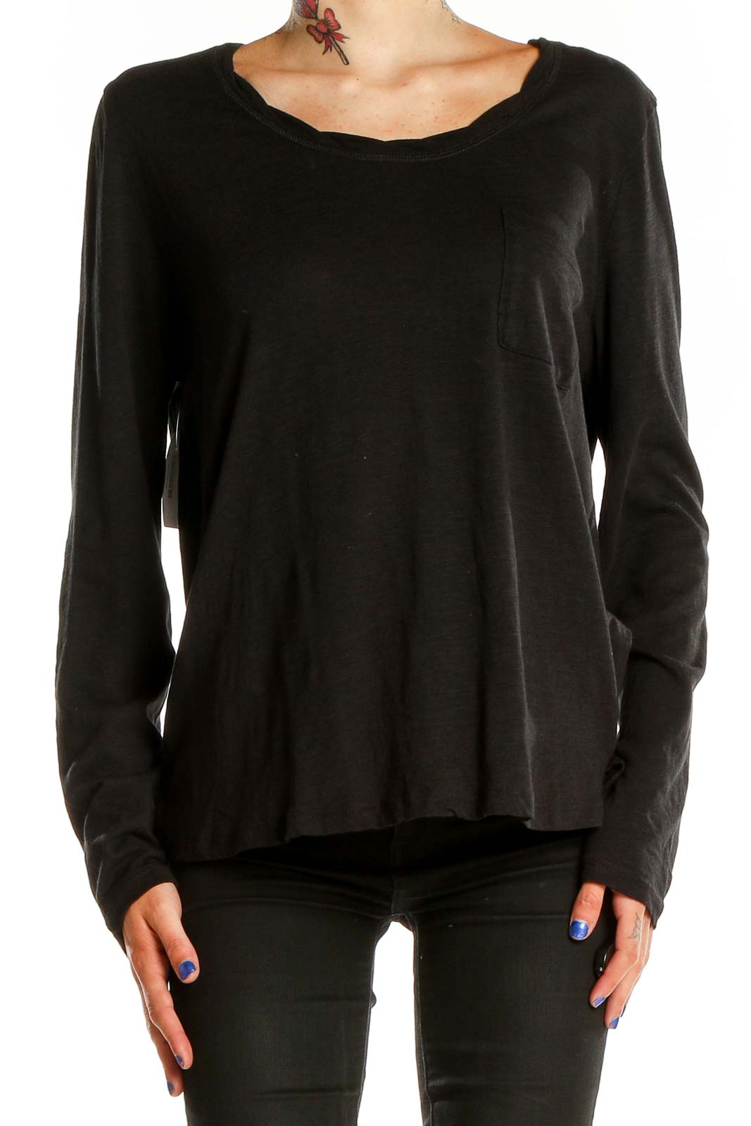 Black Long Sleeve Casual Top Front