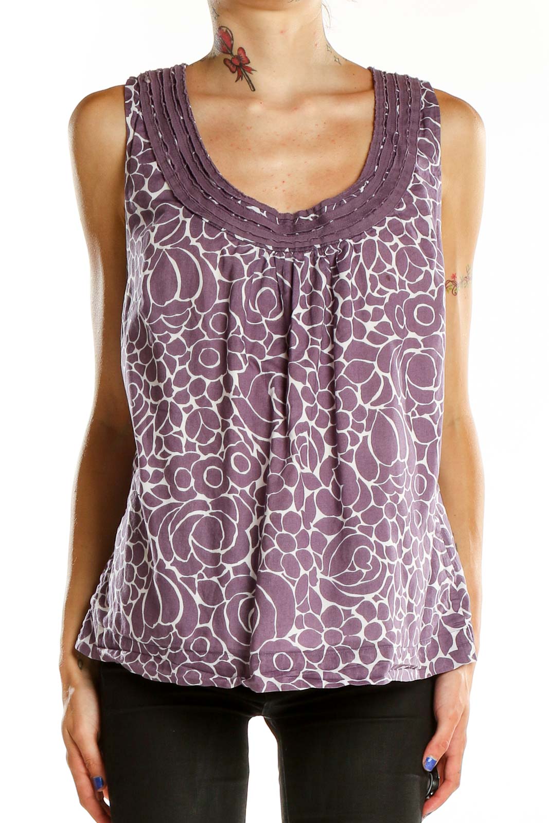 Purple Printed Cotton Top Front
