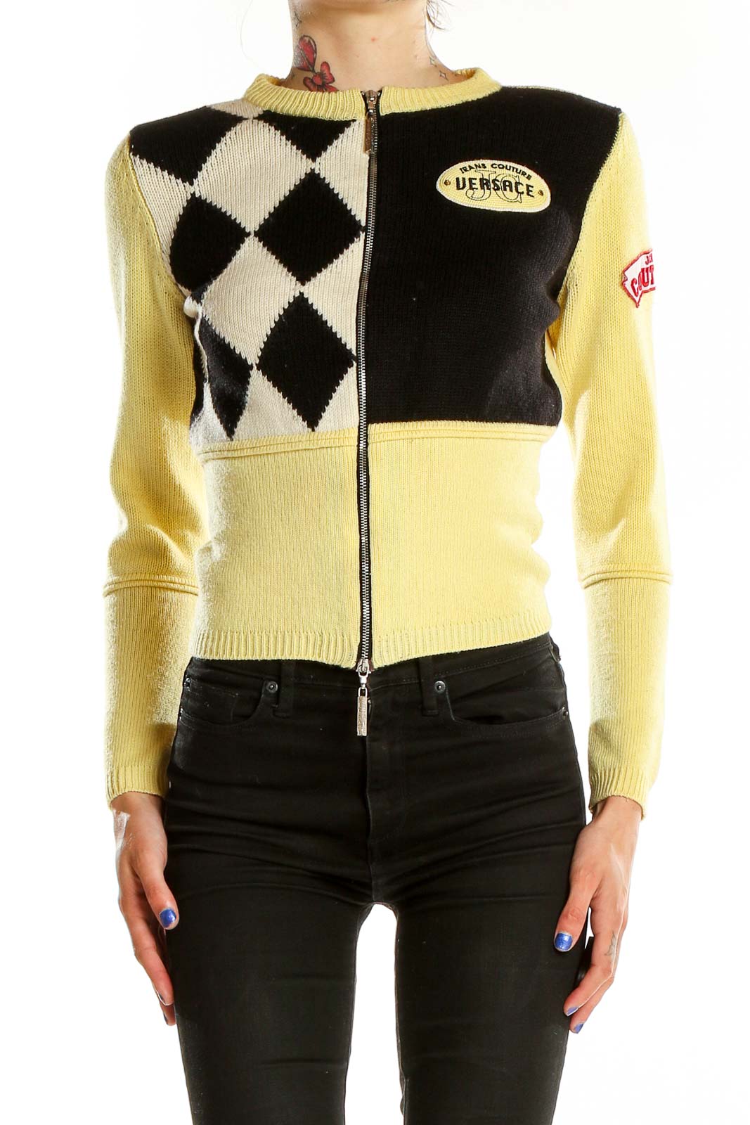 Yellow Black Vintage Varsity Sweater Front