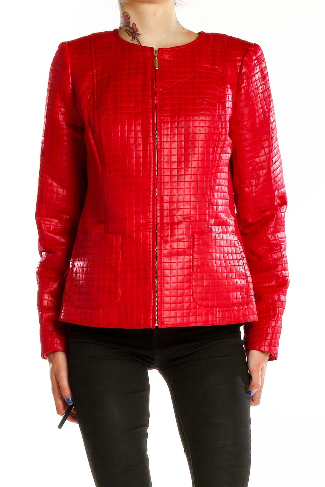 Red Retro Textured Jacket Front