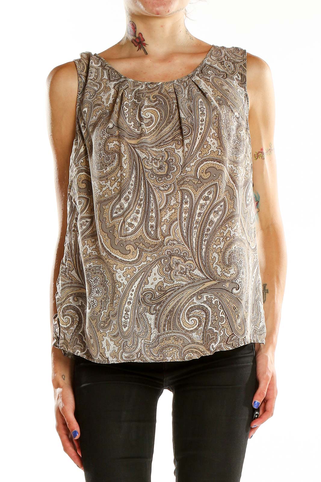 Brown Paisley Silk Top Front