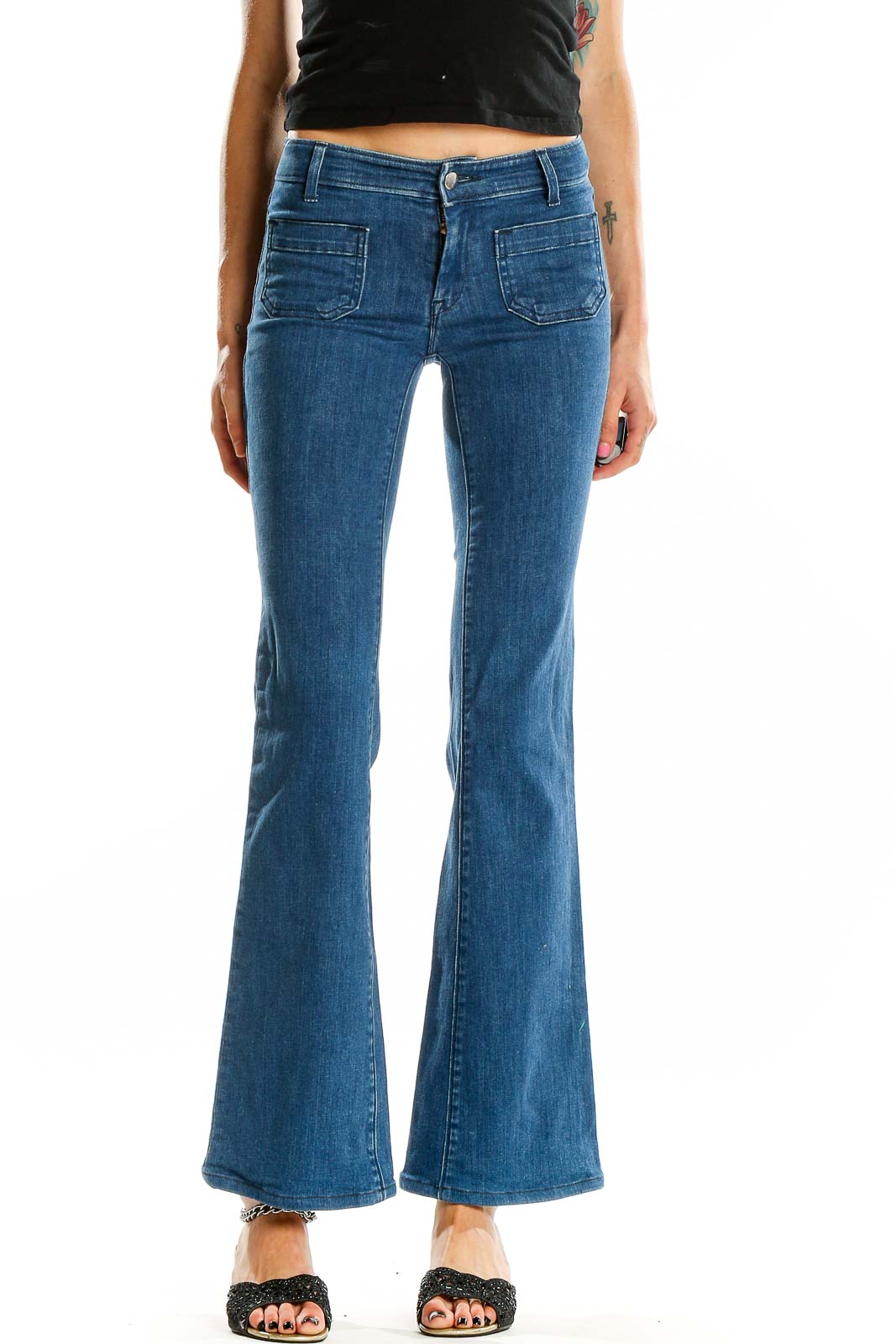 Blue Dark Rinse Bootcut Jeans Front