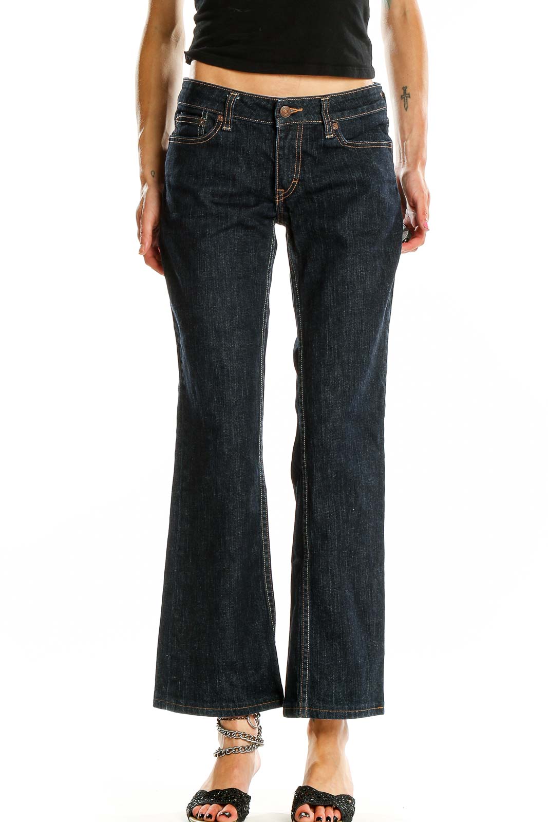Blue Dark Rinse Bootcut Jeanss Front