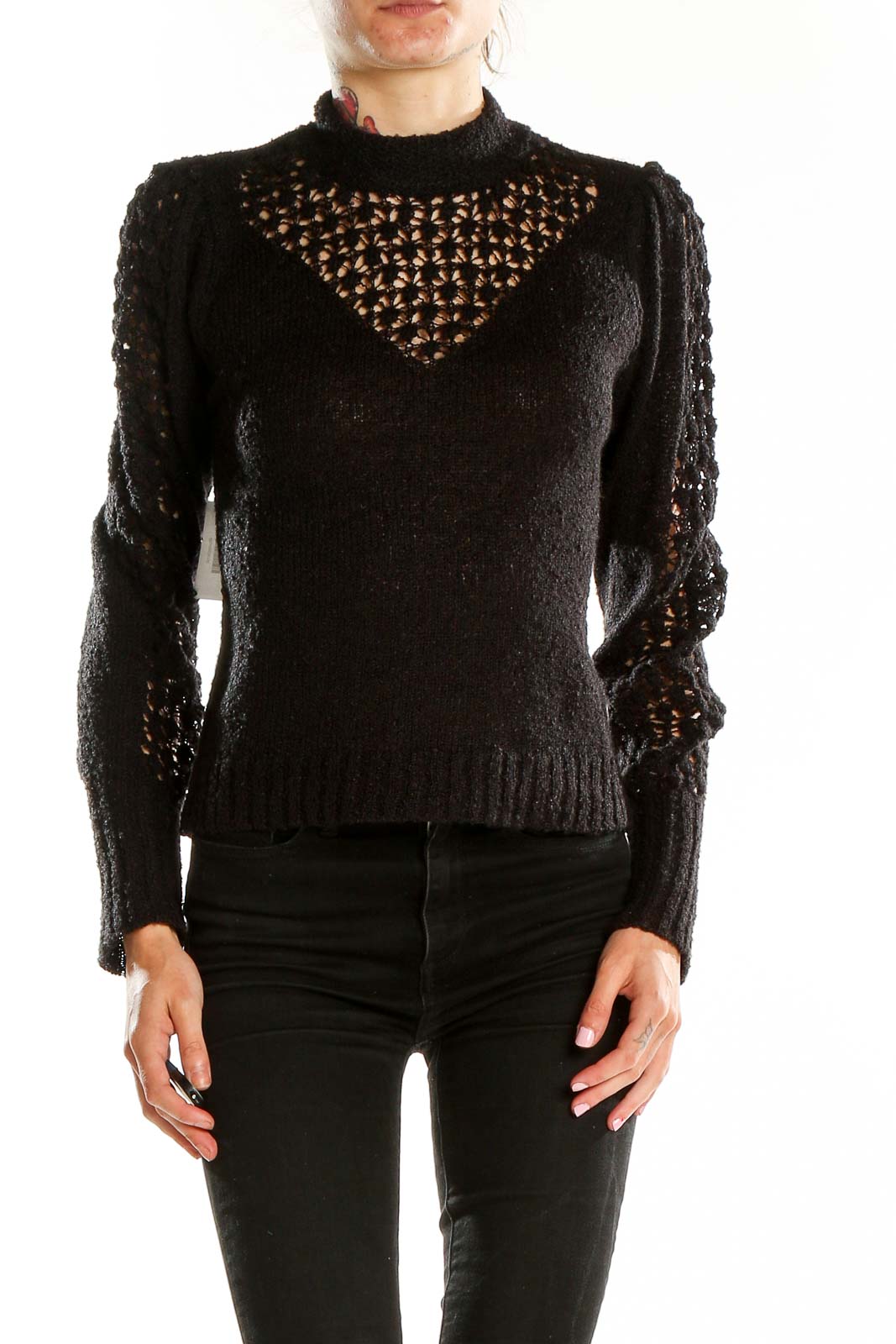 Black Highneck Detailed Sweater Front