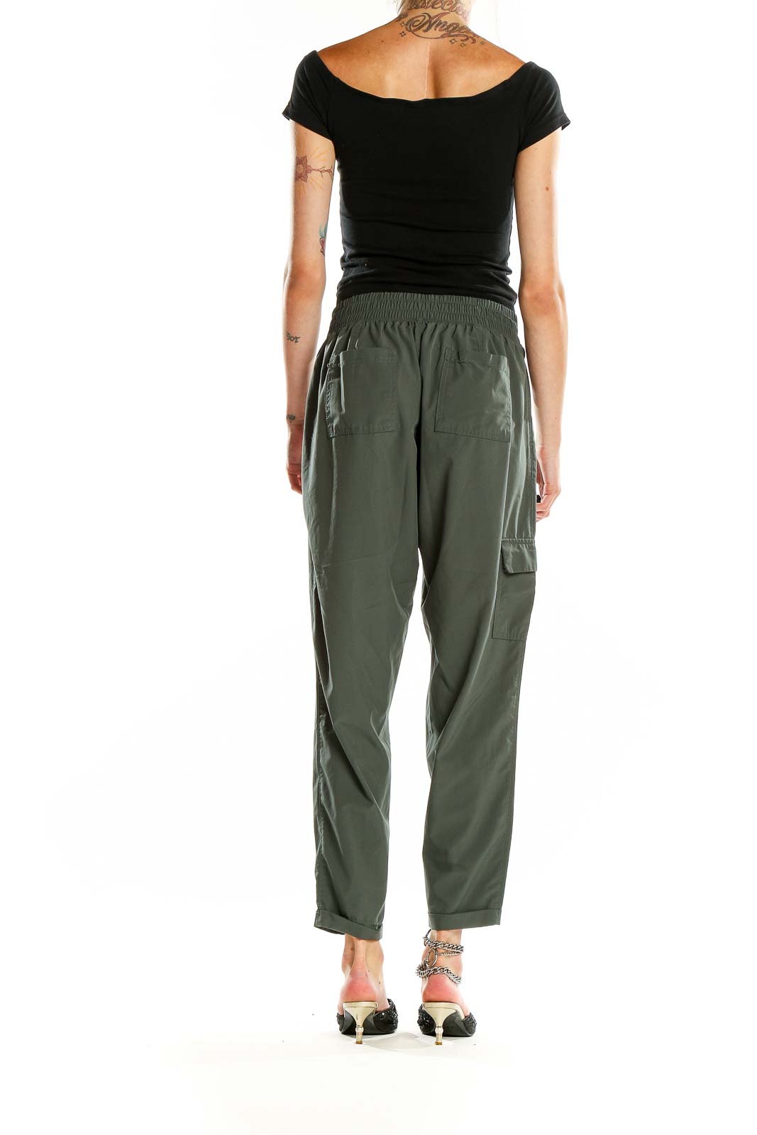 apana - Green Slim Solid Pants Polyester Spandex