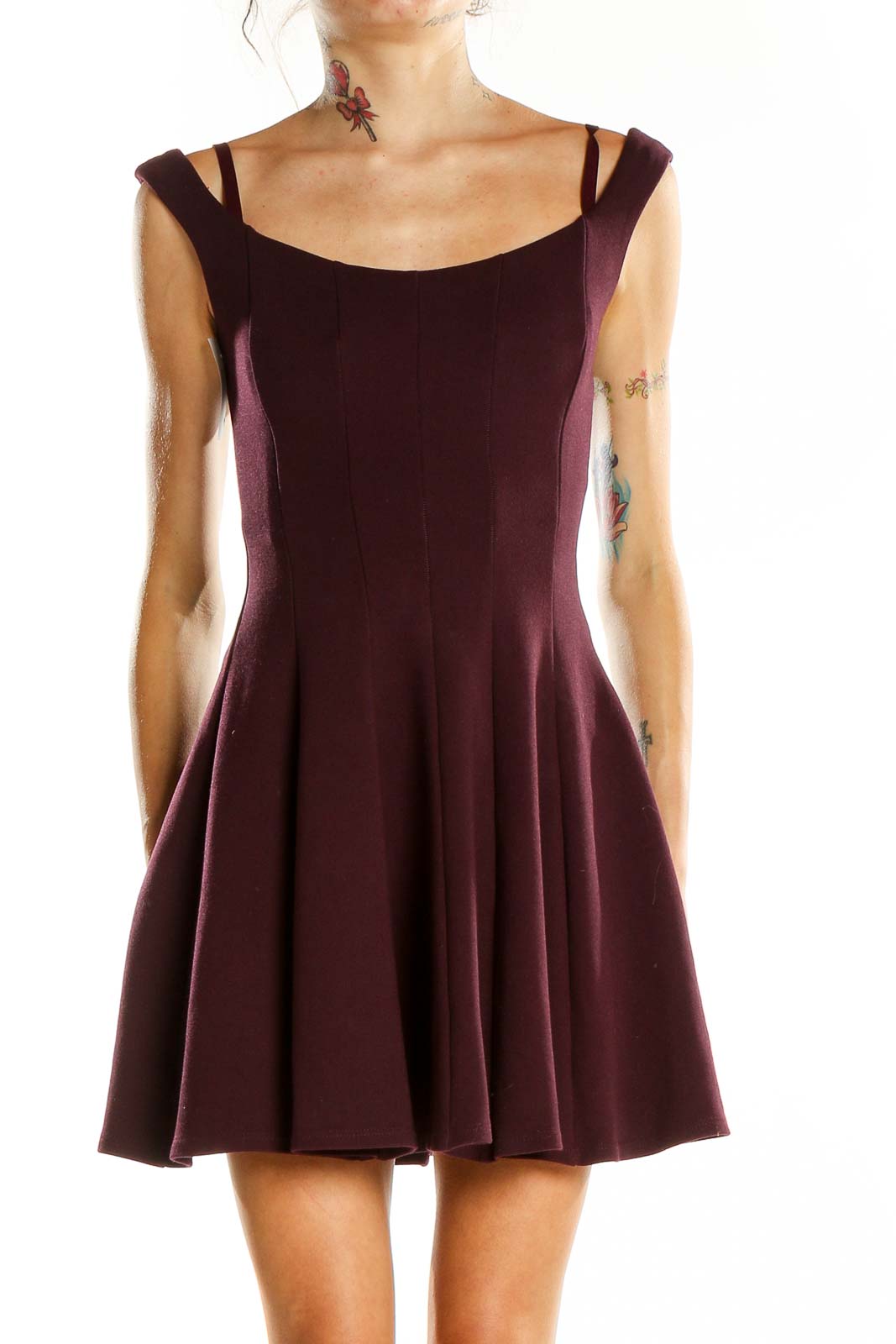 Purple Sleeveless Flare Dress Front