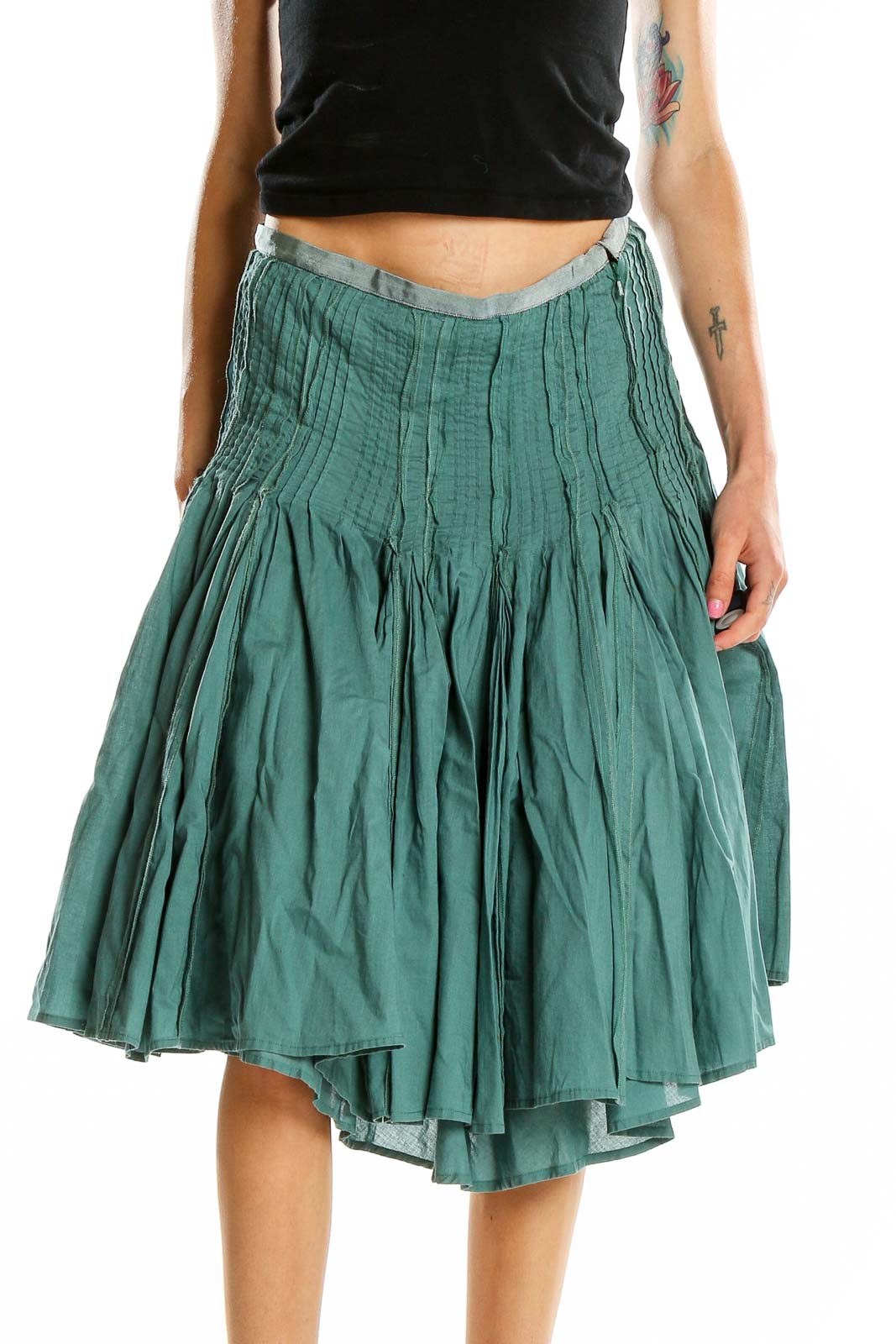 Green Flared Skirt Front