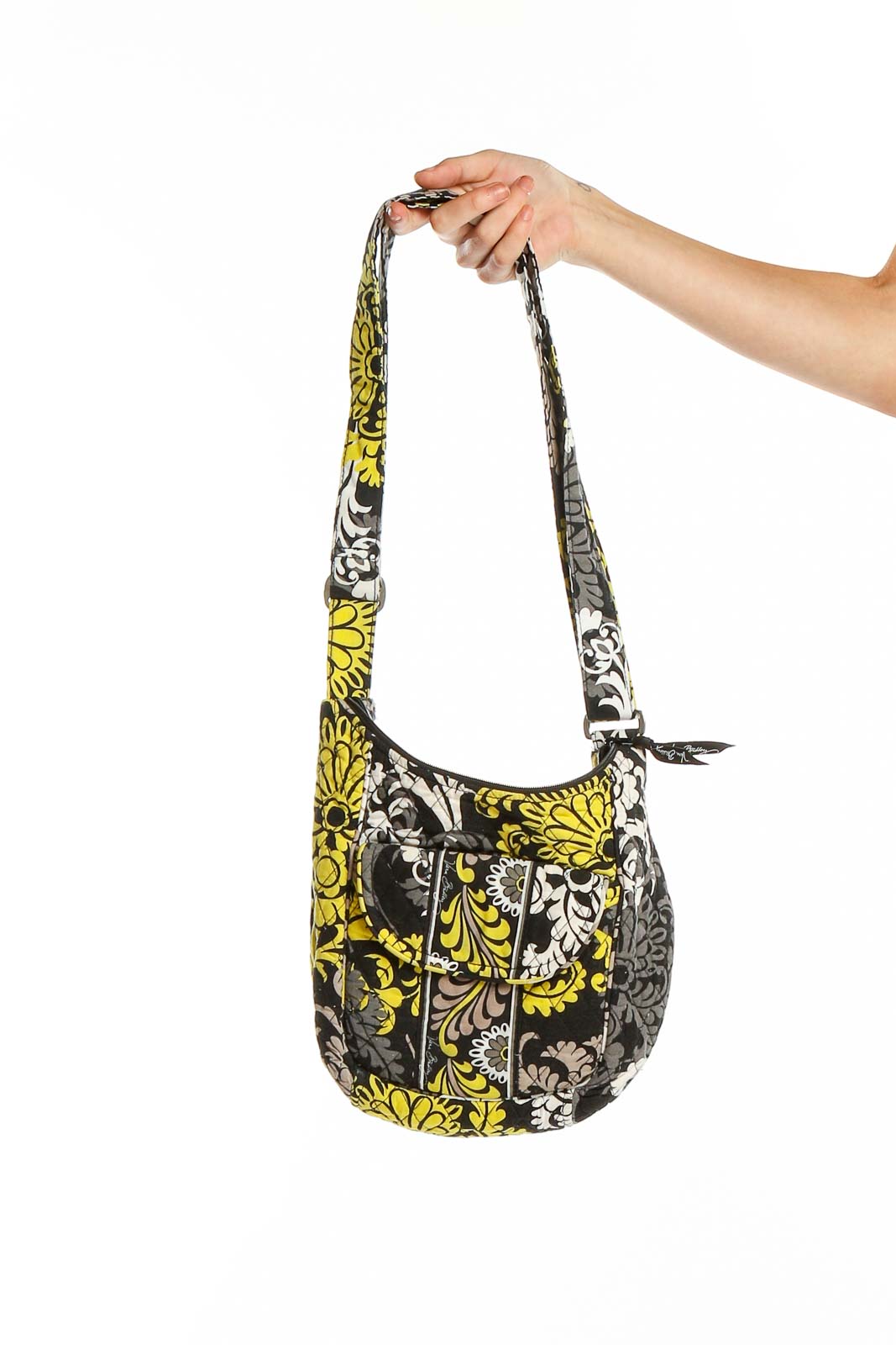 Black Yellow Quilted Printed Bag Front