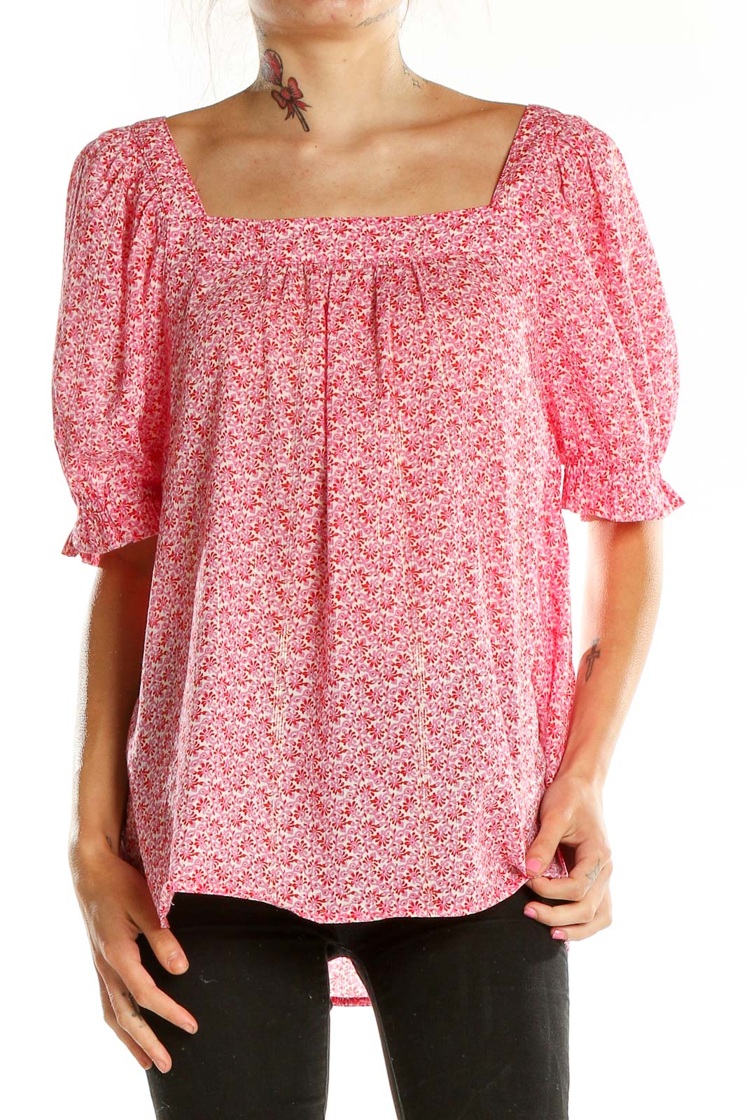 Pink Printed Blouse Front