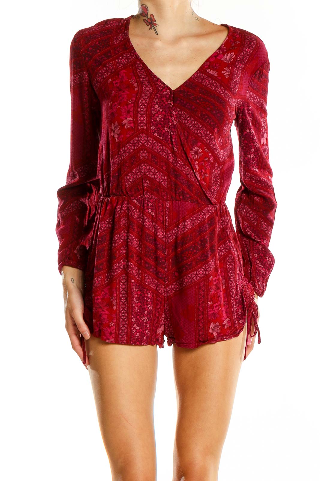 Red Printed Romper Front