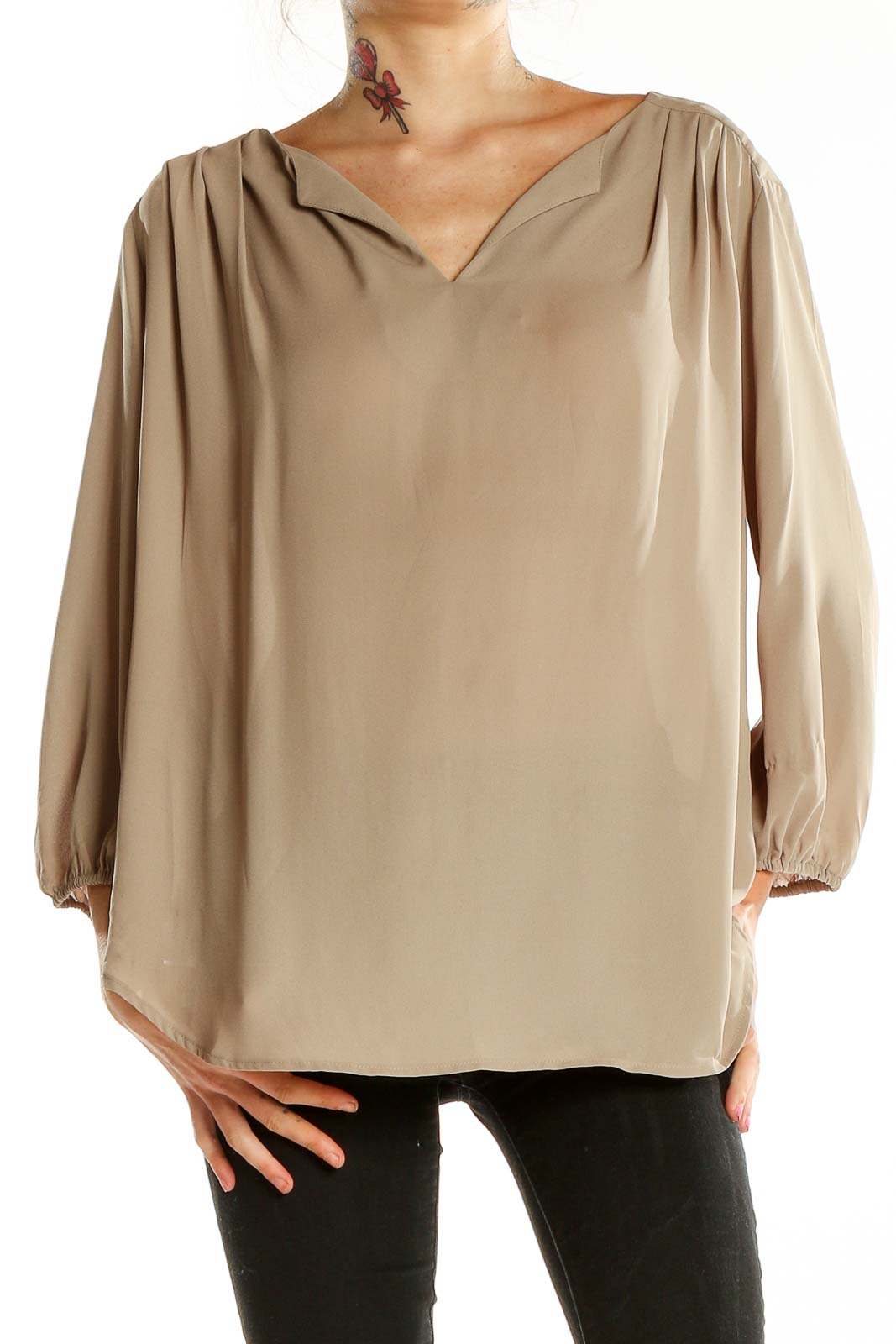 Beige Solid Blouse Front