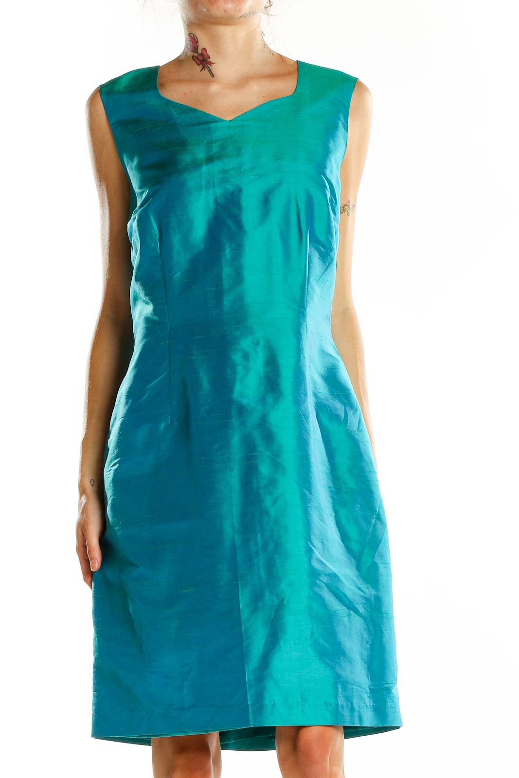 Worthington - Blue Green Retro Classic Dress Silk Polyester