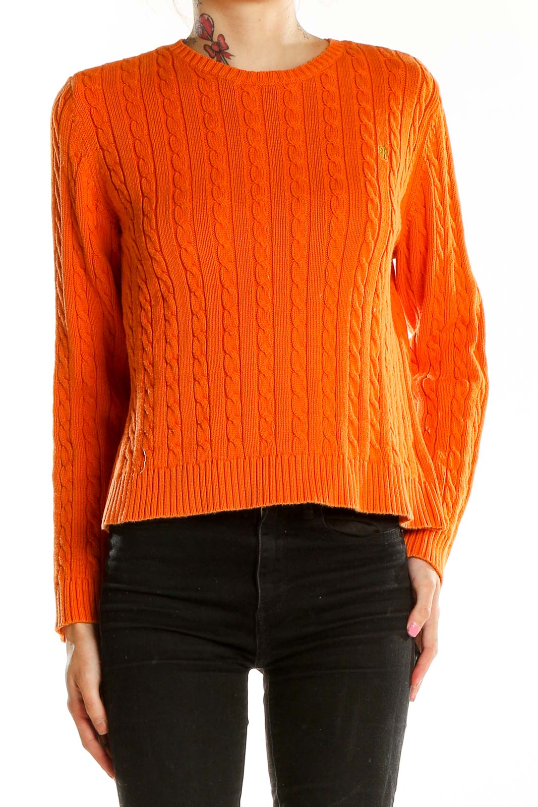 Orange Cable Knit Sweater Front