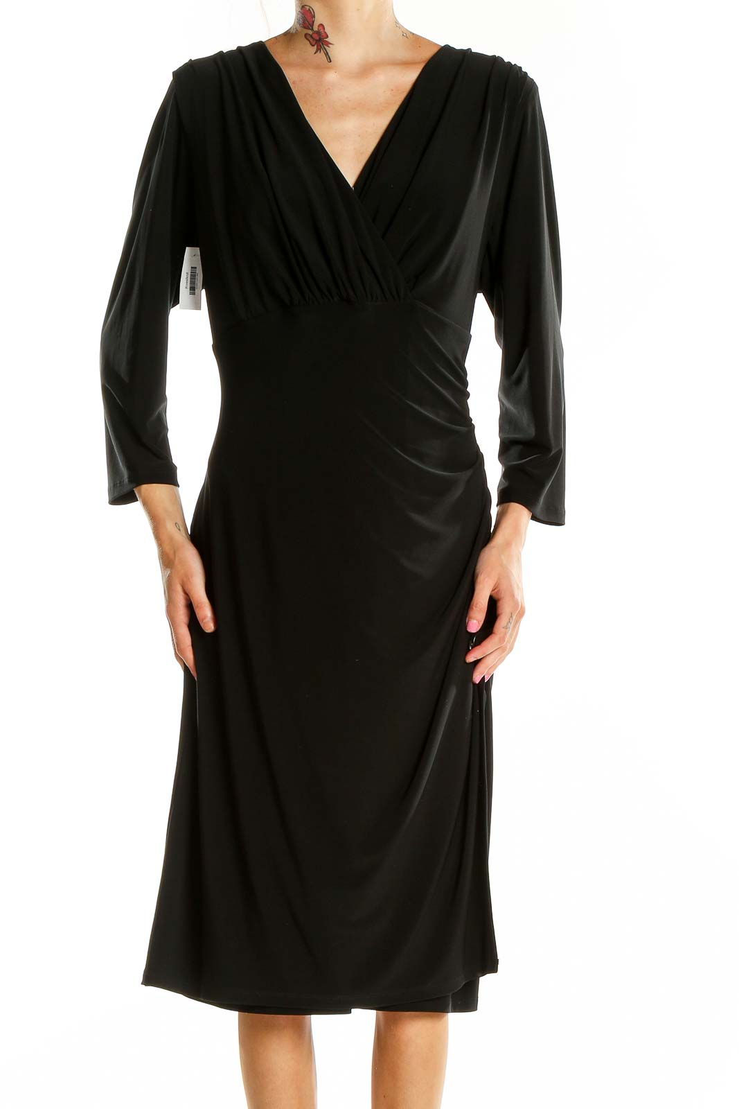 Black Classic Long Sleeve Sheath Dress Front