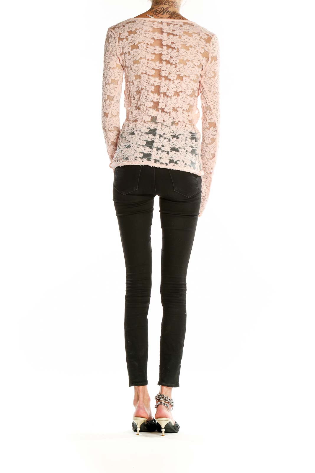 Pink Lace Sheer Long Sleeve Top