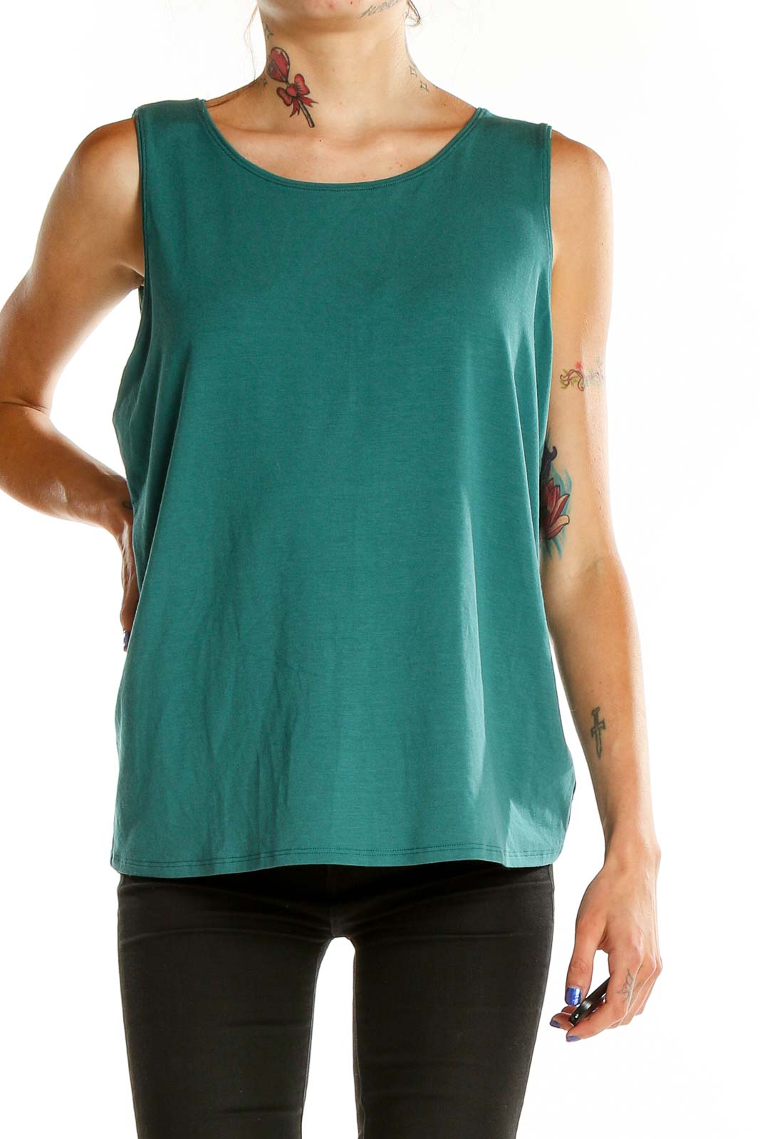 Green Casual Tank Top Front