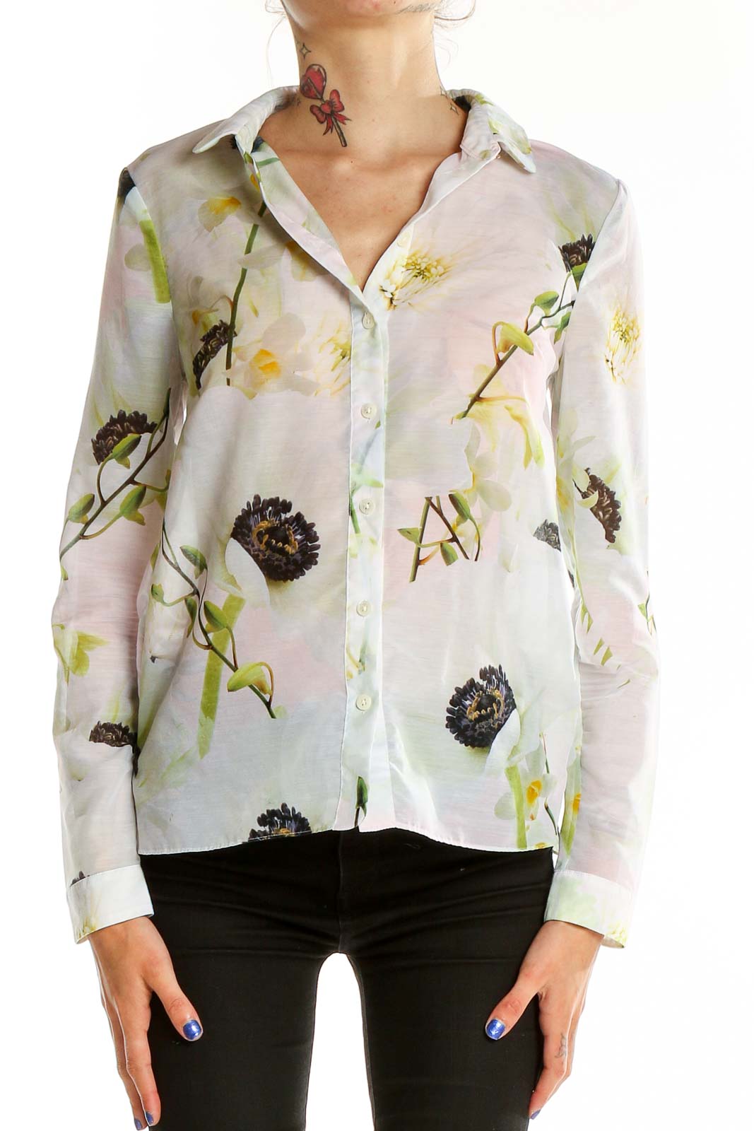 White Printed Chic Shirt Front