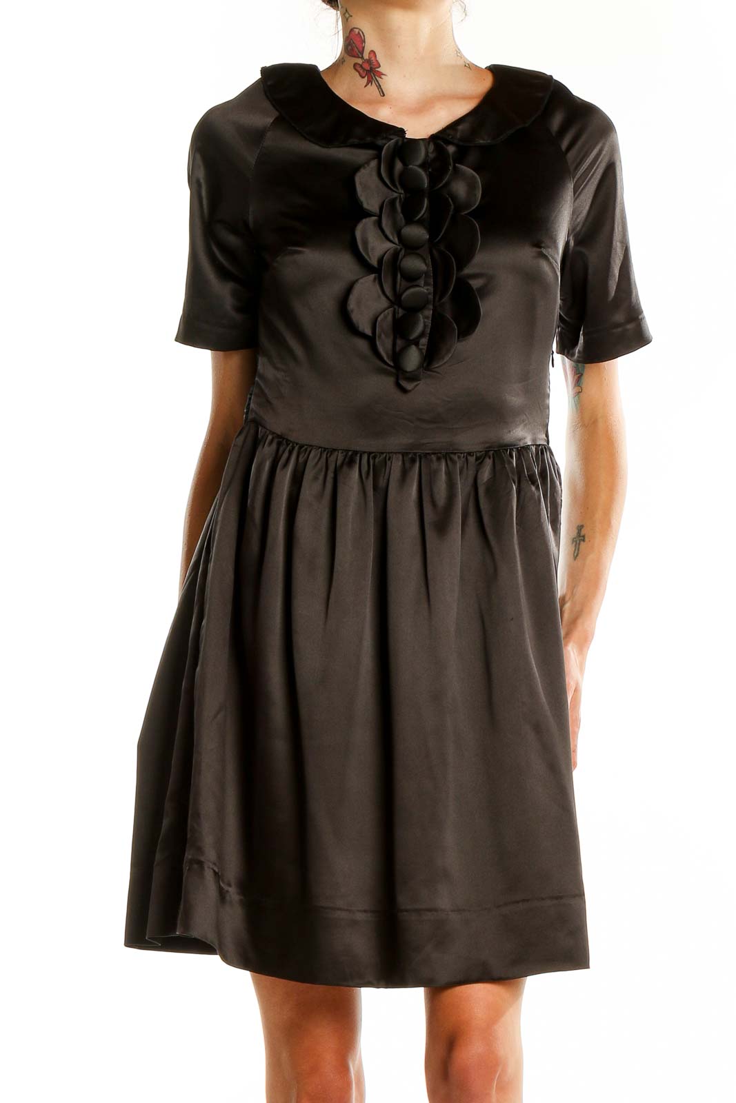 Black Silk Retro Fit & Flare Dress Front