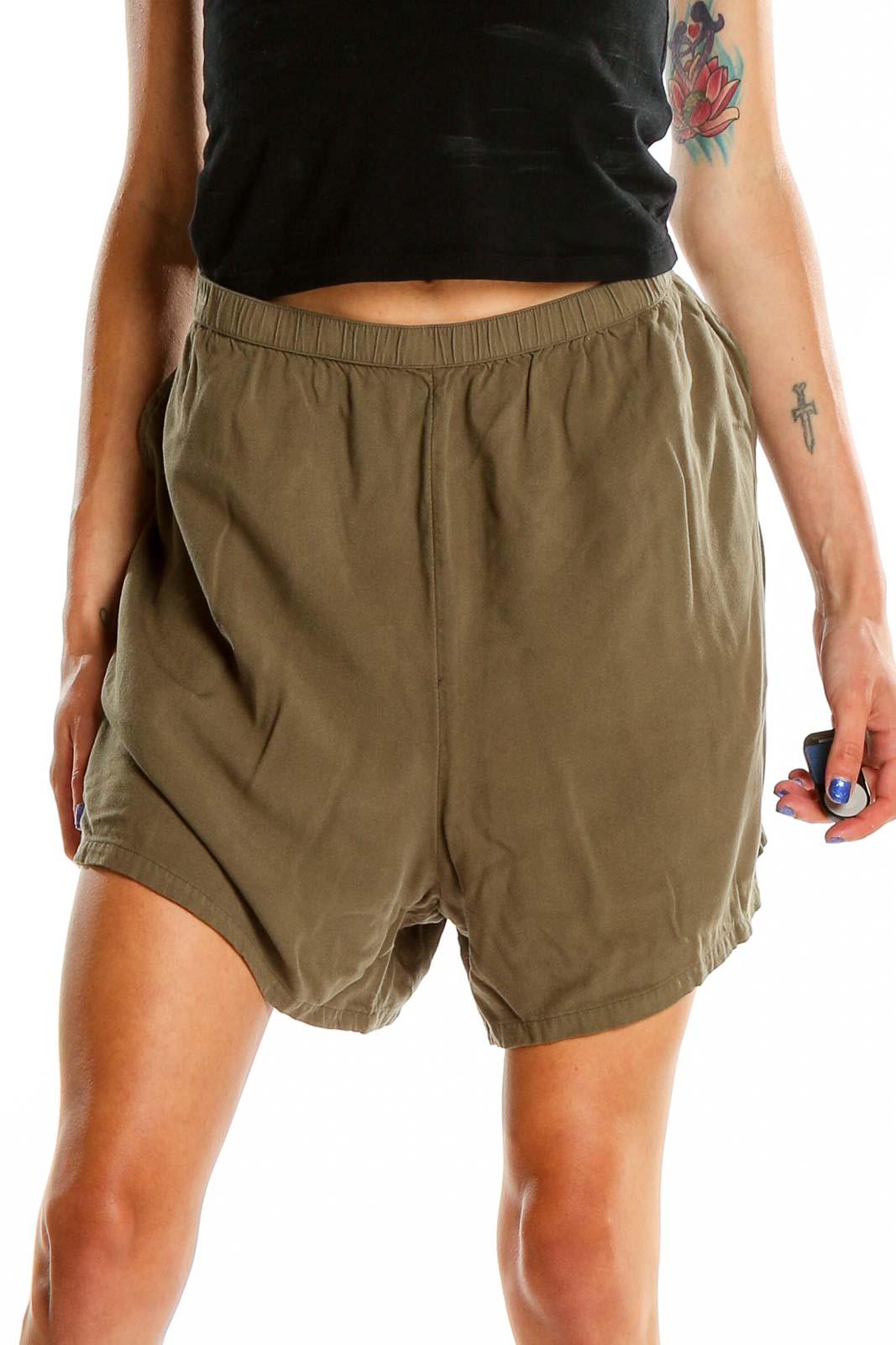 Green Casual Shorts Front