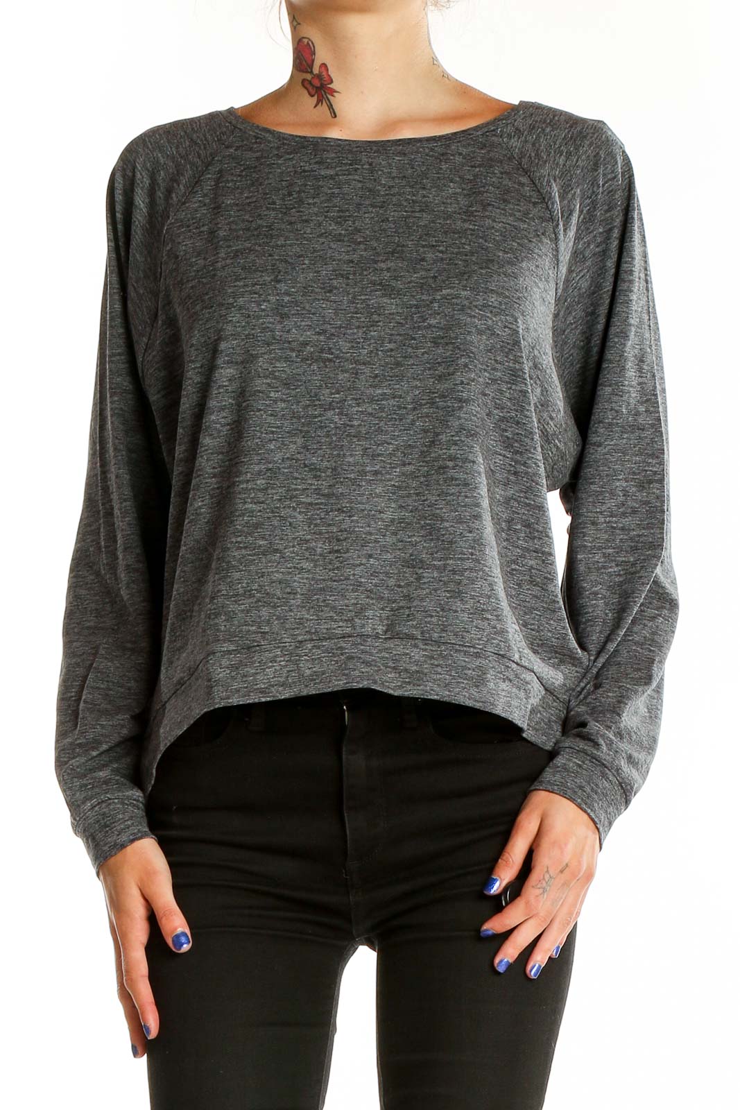Gray Long Sleeve Activewear Top Front