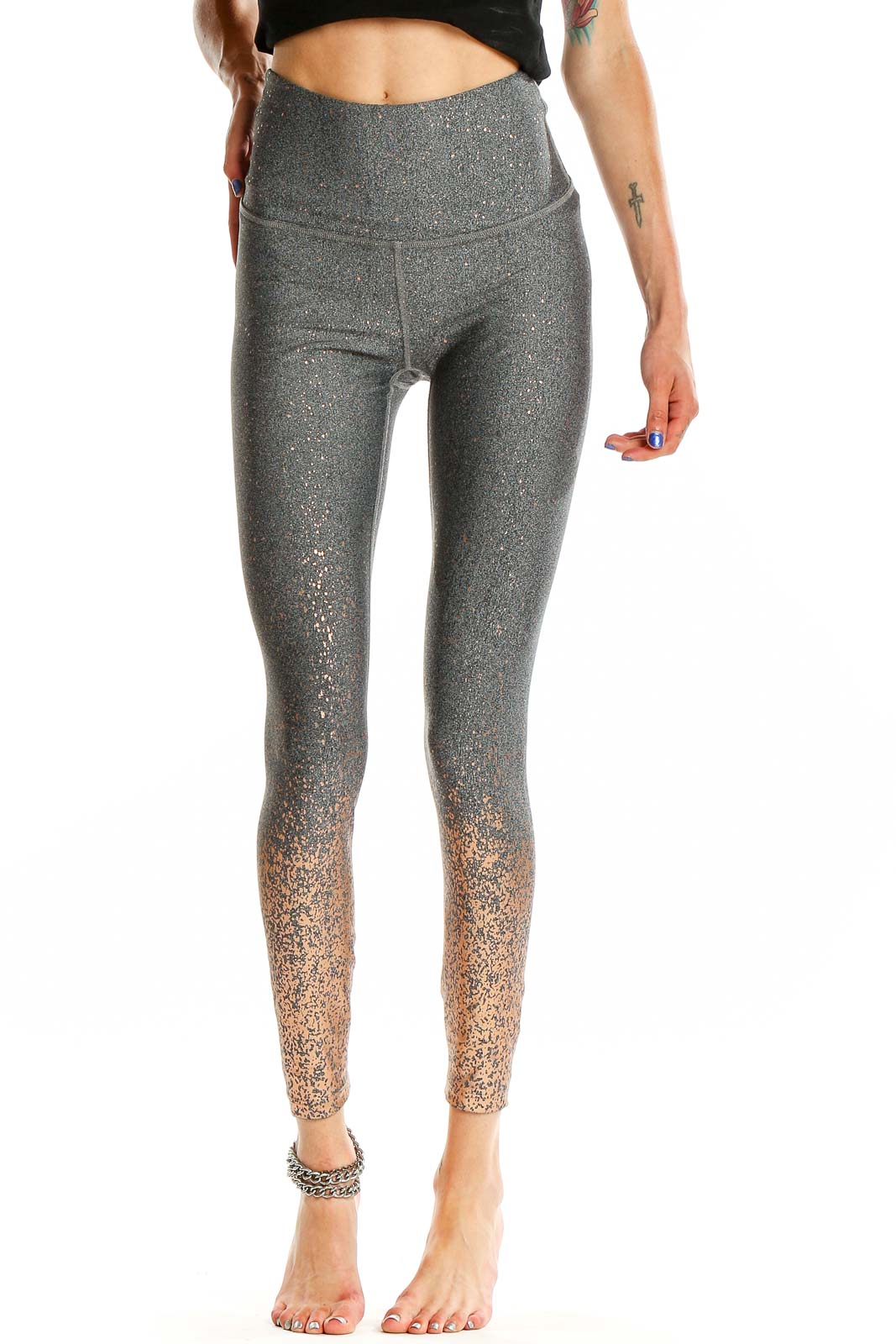 Beyond Yoga - Gray Shimmer Activewear Leggings Polyester Spandex Nylon