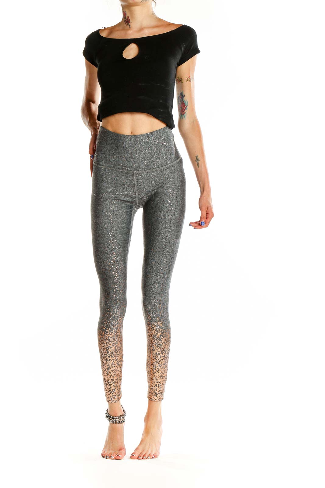 Beyond Yoga - Gray Shimmer Activewear Leggings Polyester Spandex