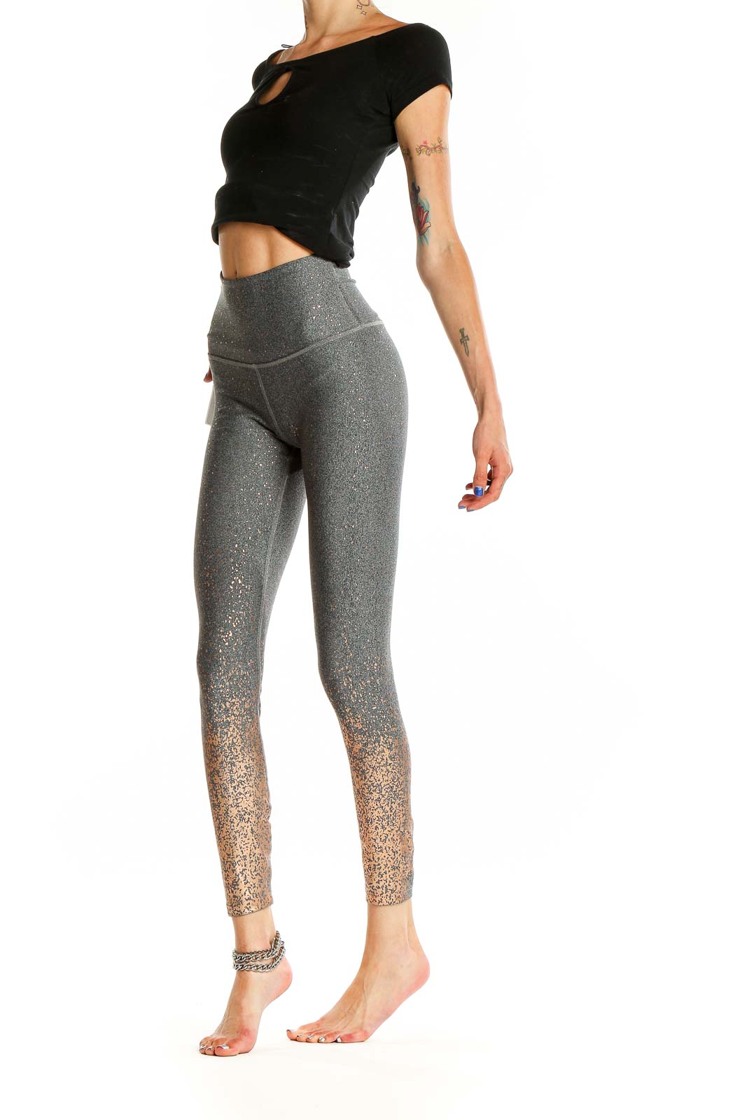 Beyond Yoga - Gray Shimmer Activewear Leggings Polyester Spandex Nylon